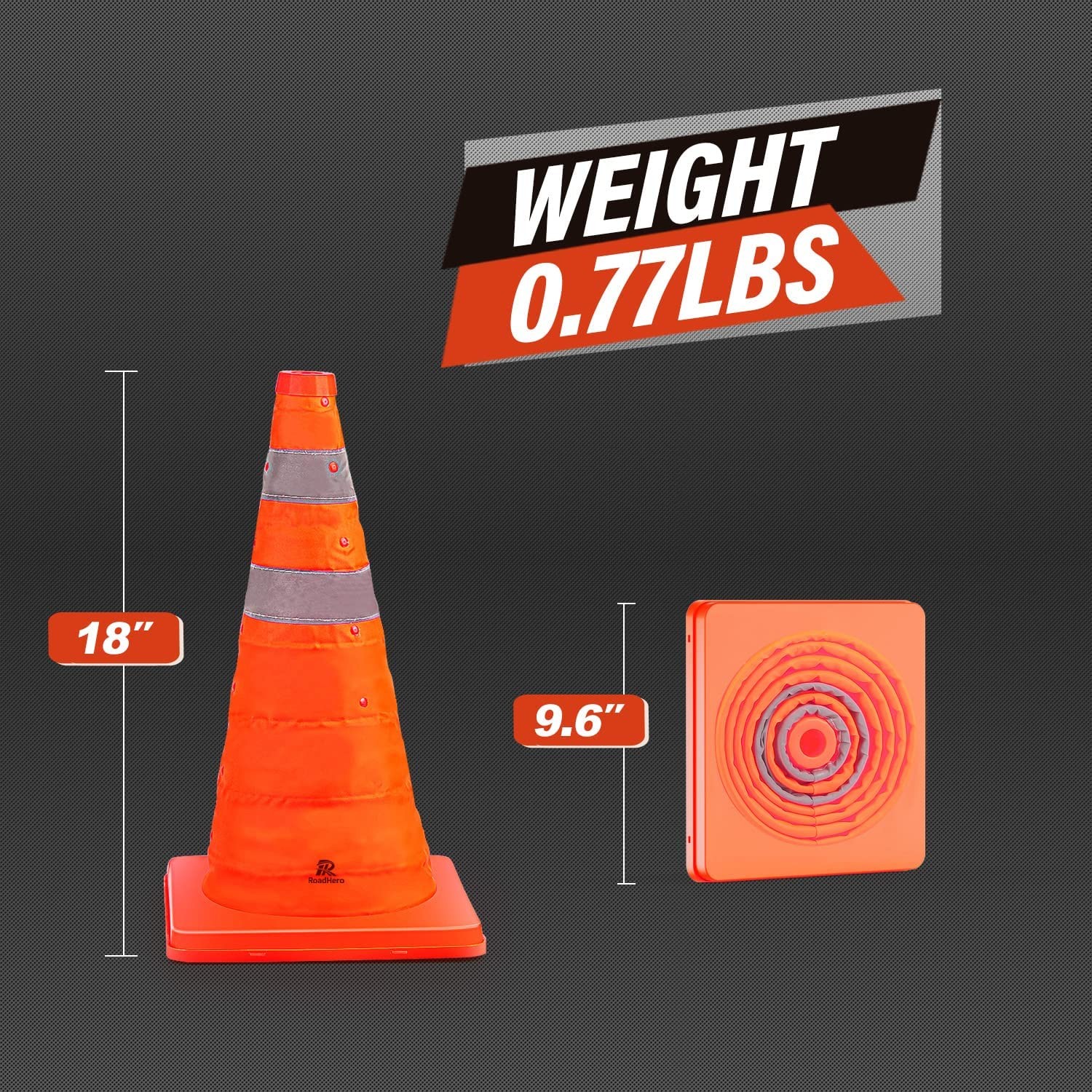 RoadHero 18 Inch 4 Pack Collapsible Traffic Safety Cones, Multi Purpose Pop-u…