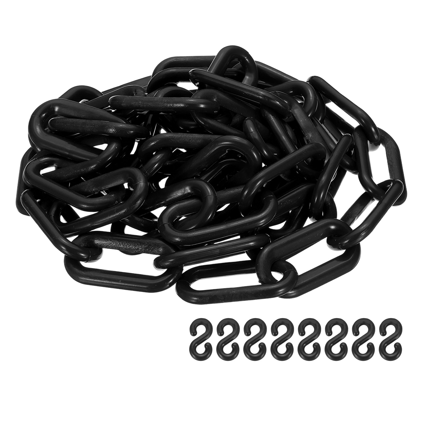 Barrier Chain, (32.8ft 0.7″ Dia., Black), Plastic Safety Chain Links W S Hooks