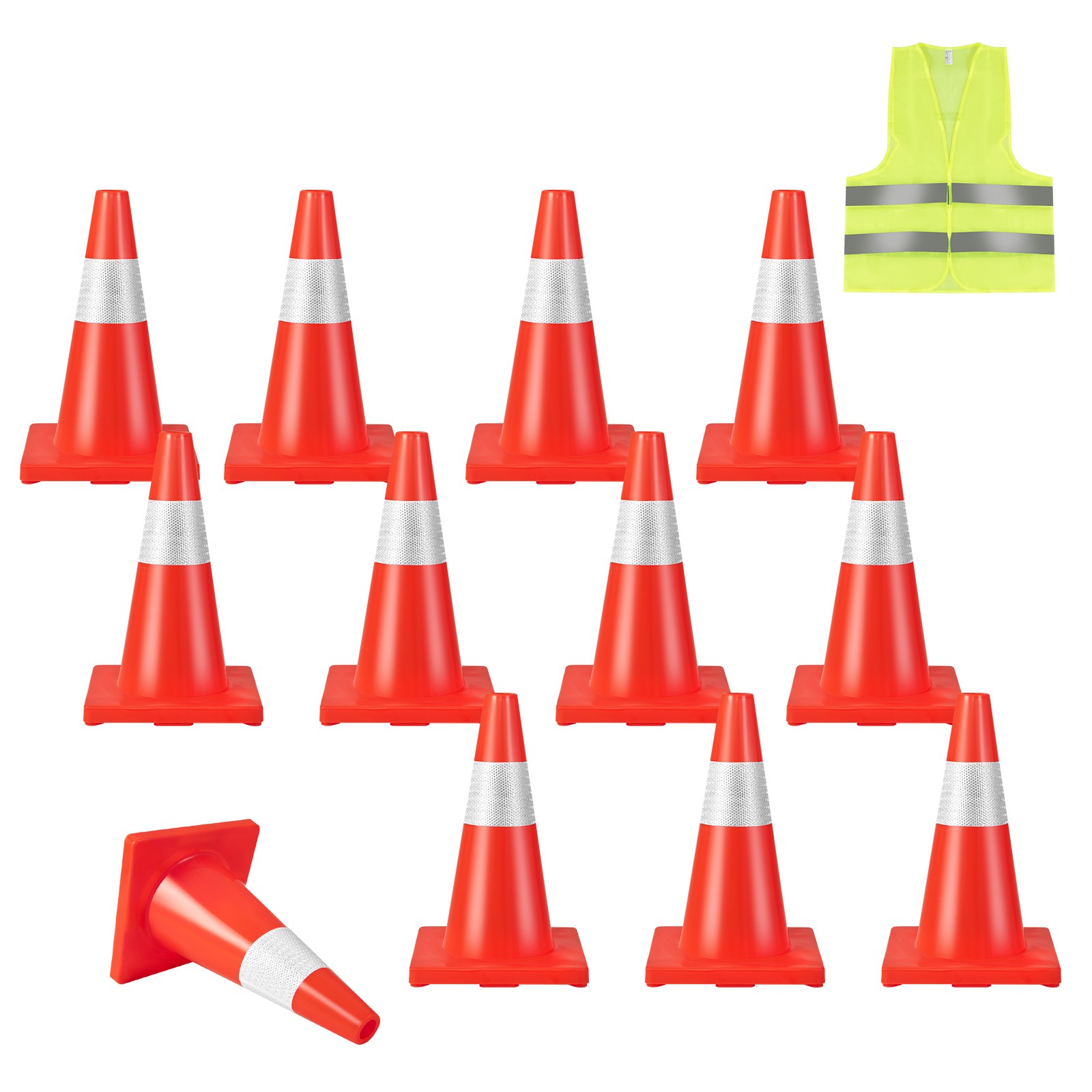 12 Pack Traffic Safety Cones 18″ PVC Road Parking Cones with Reflective Collar