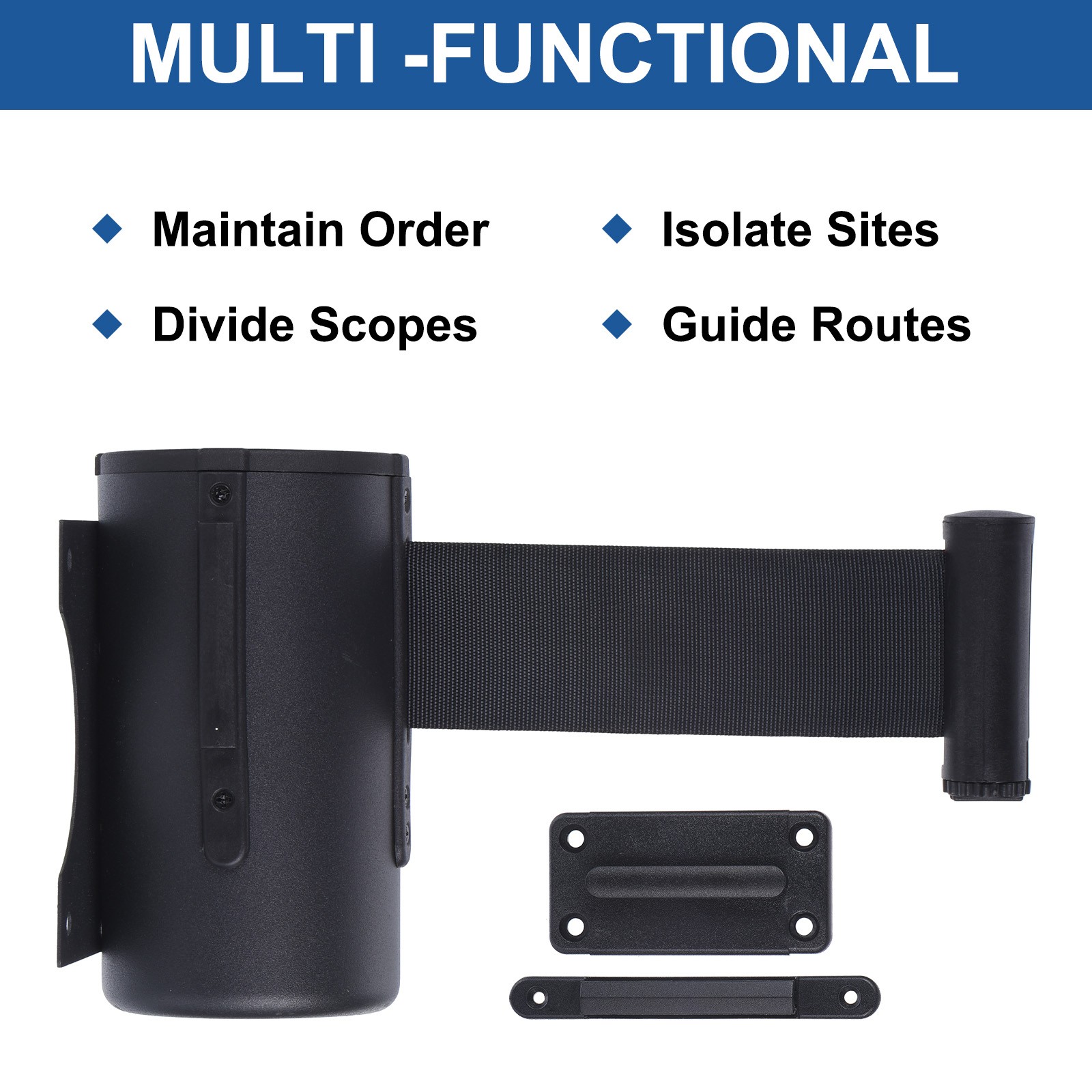 2Pcs Fixed Wall Mount Retractable Belt Barrier 16.4 Feet Black Color Belt