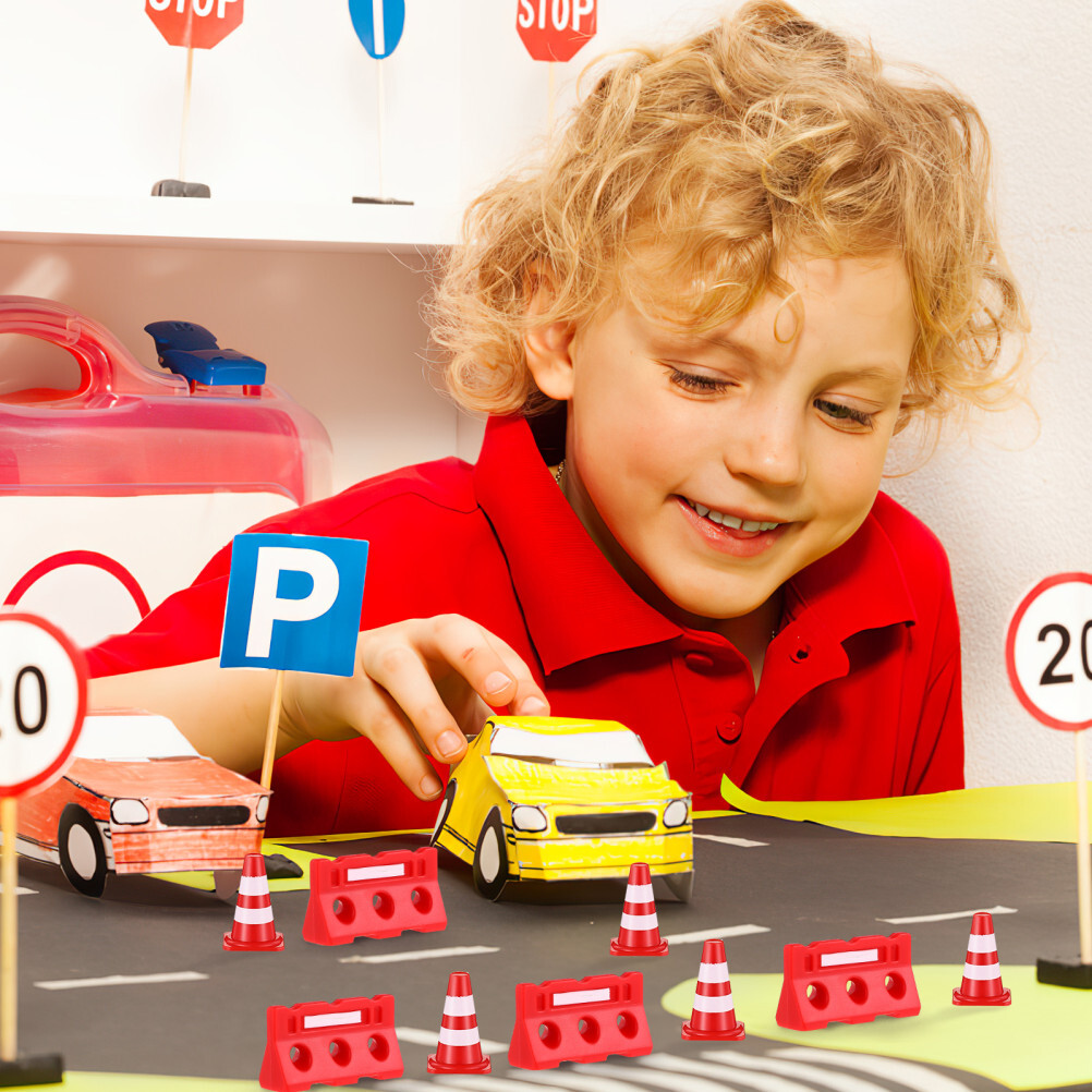 24 Pcs Road Sign Barricade Toy Mini Traffic Cones and Signs Construction Baby