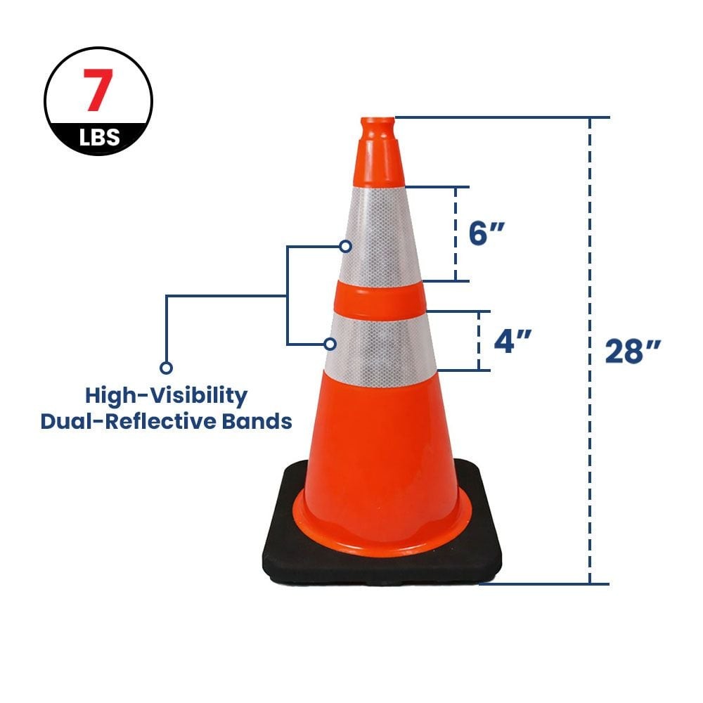 50028 28 Inch PVC 7lbs Traffic Cone with Dual- Reflective Bands – Orange