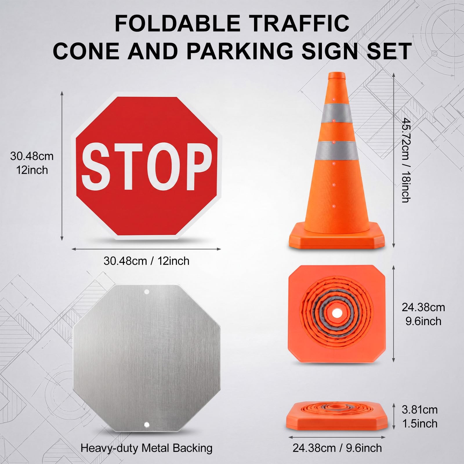 Kingdder 4 Pack 18” Collapsible Traffic Safety Cones and 2 Pack 12” Stop Si…