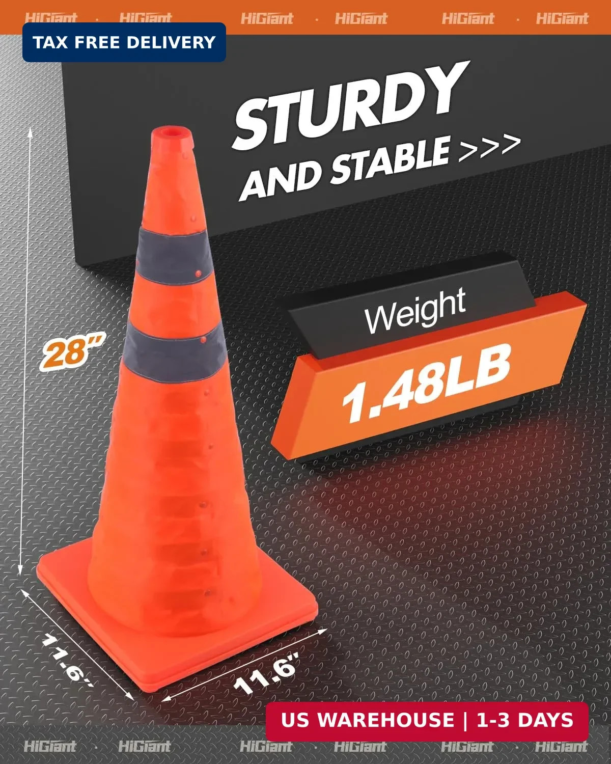 HiGiant [4 Pack] Collapsible Traffic Safety Cones 28 Inch, Orange Pop-up Cones w