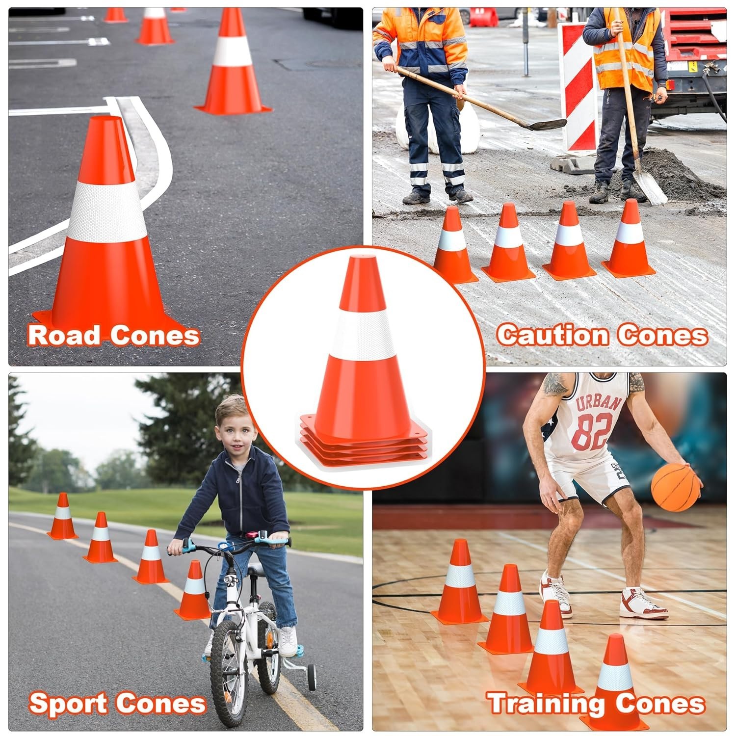 [4 Pack] 9″ Traffic Safety Cones with Reflective Collars,Orange Construction Con