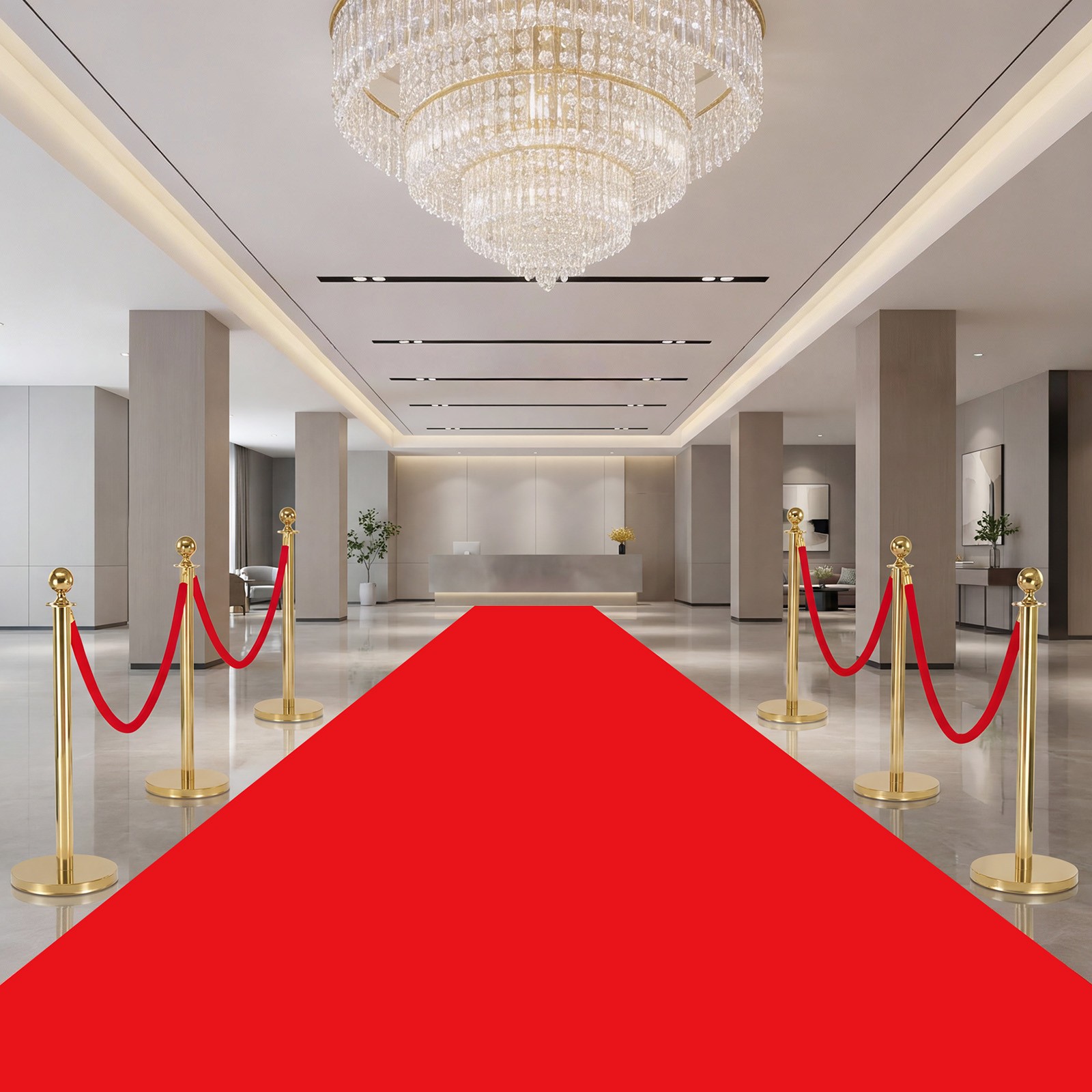 VEVOR 4 Pcs Red Velvet Stanchion Ropes 5 ft Stanchion Post Ropes with Gold Hooks