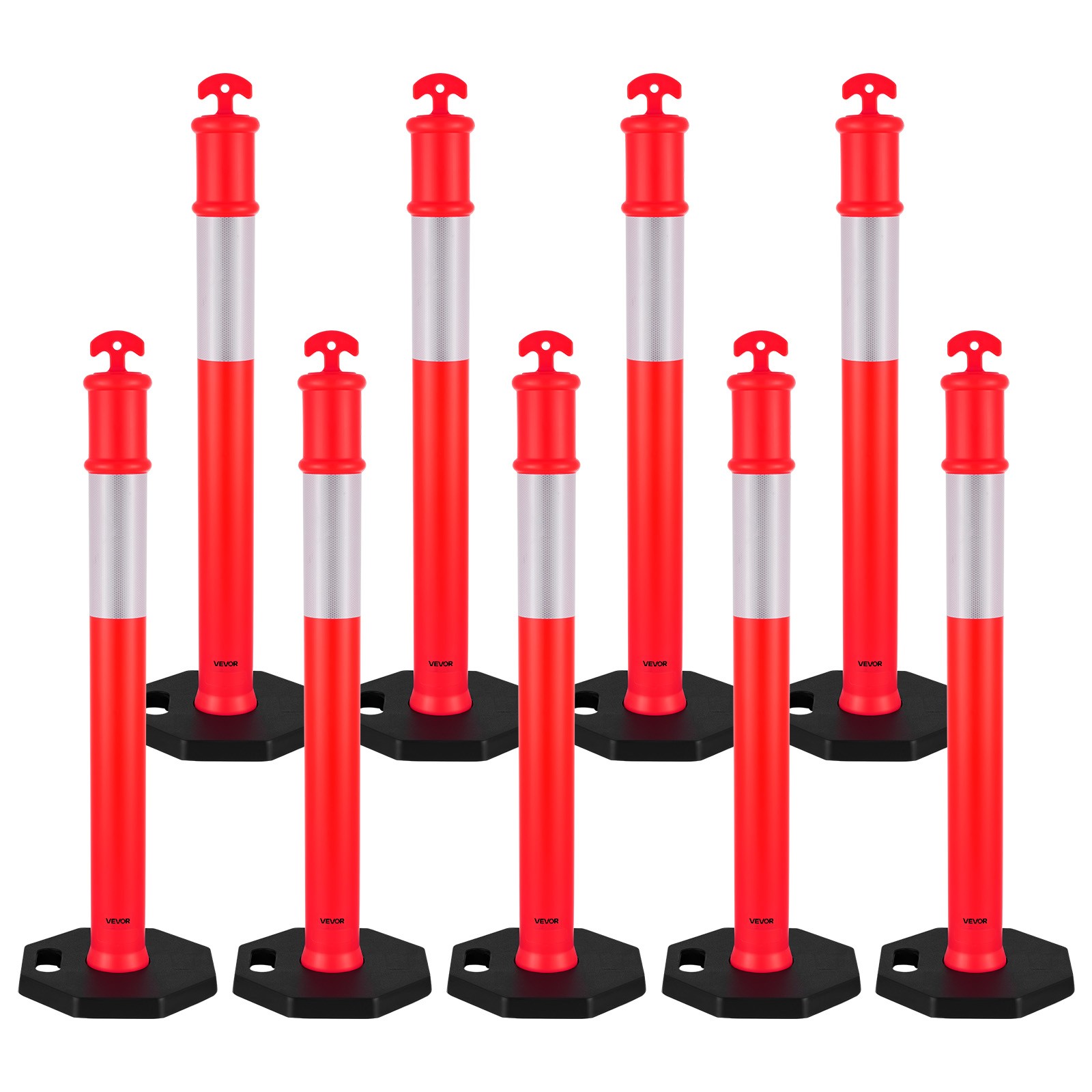 VEVOR 9 Packs Traffic Delineator Posts 48 in Traffic Safety Cones Weighted Base
