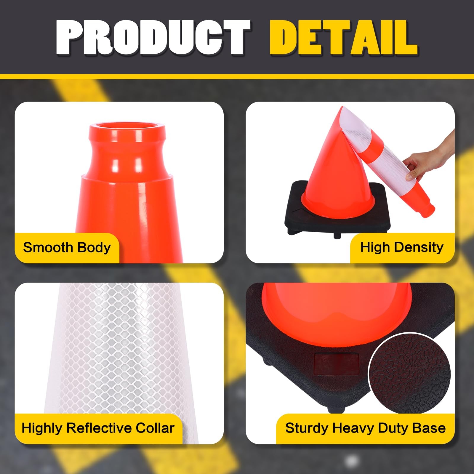 Traffic Cones 28 inch Orange 8 Pack Heavy Duty Safety Cones with Reflective C…