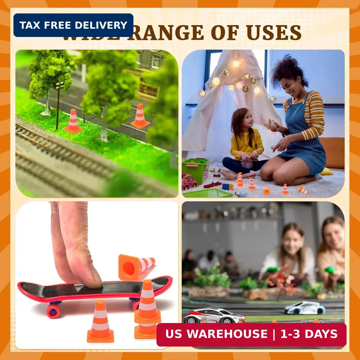 Soulchen 150 Pcs 1″ Mini Traffic Cones Bulk Miniature Barricades Signs Orange Ro
