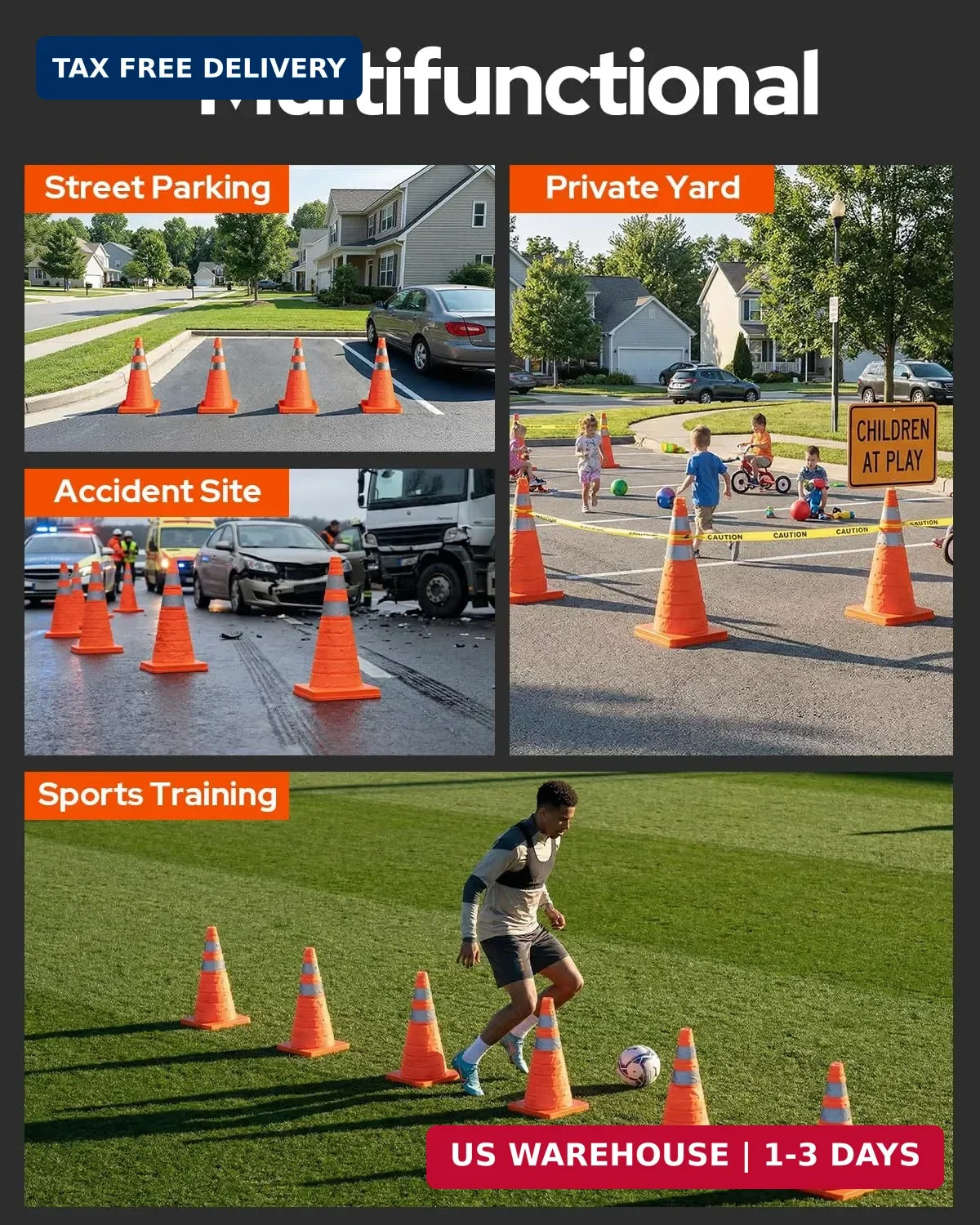4 Pack 18 Inch Collapsible Traffic Safety Cones, Orange Pop Up Cones with Reflec