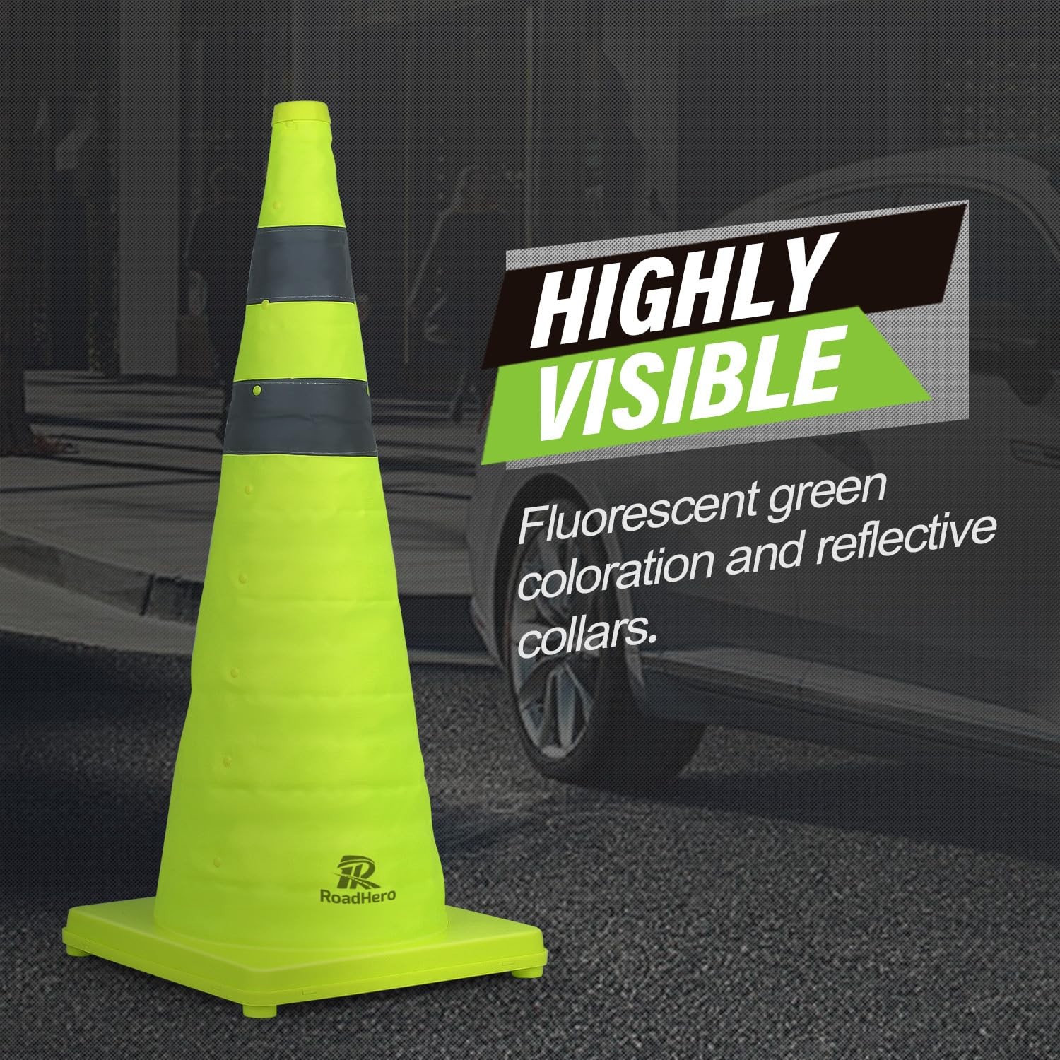 28 Inch 4 Pack Collapsible Traffic Safety Cones, Lime Green Pop-up Cones with…