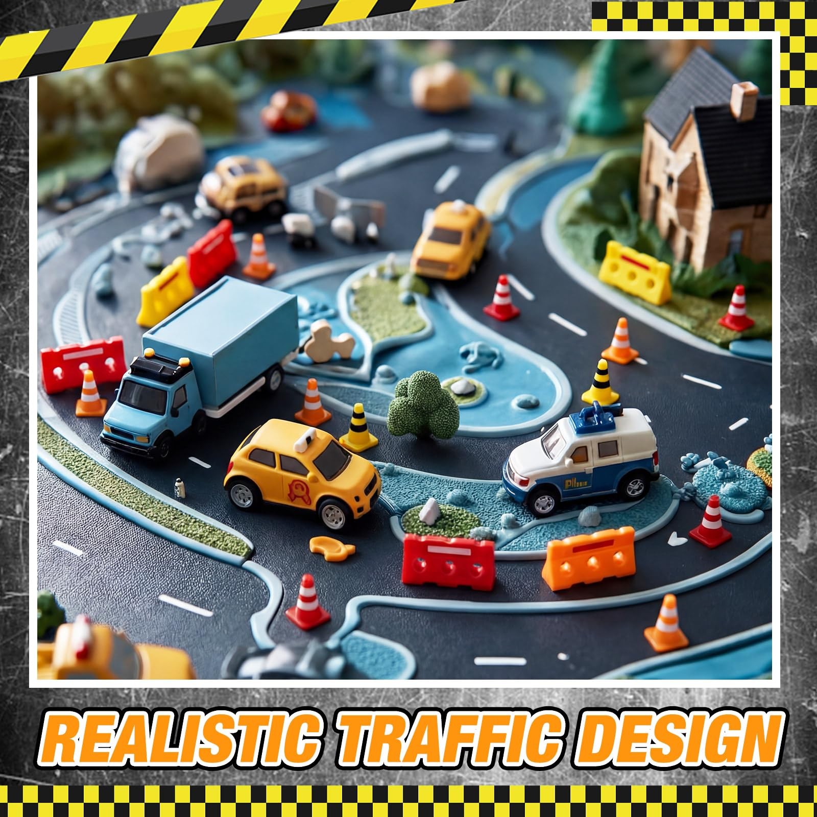 60 Pcs 1in Mini Traffic Cones & 1.4 in Miniature Fence Barricade Signs, Train…