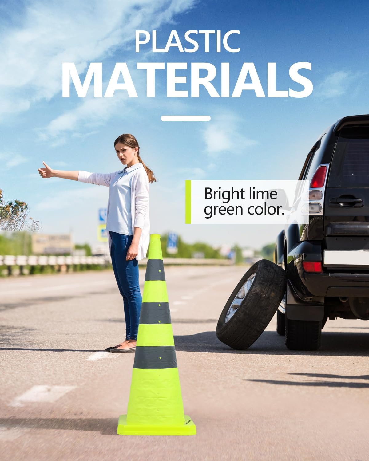2 Pack 36 Inch Collapsible Traffic Cones, Lime Green Safety Cones, Pop-Up Cones