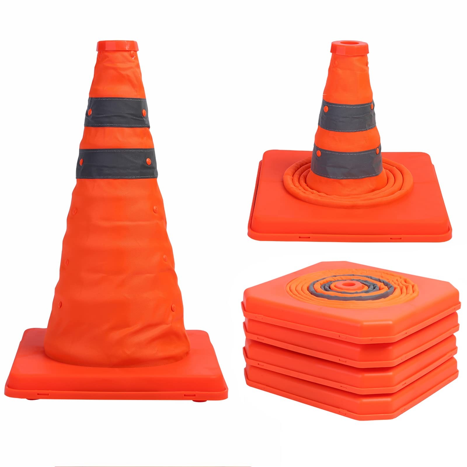 Collapsible Traffic Cones 4 Pack 15.5″ Pop Up Reflective Safety Cone Orange