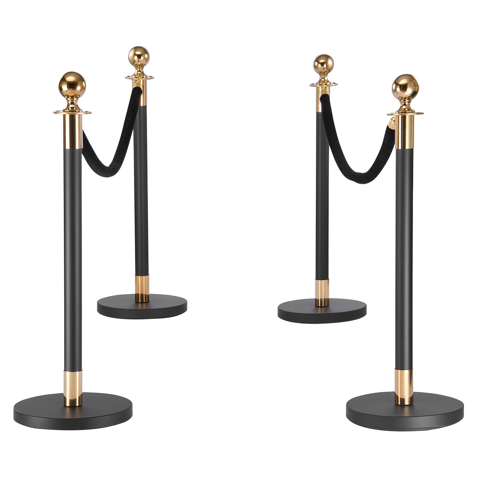 VEVOR 4 Pcs Stanchion Post with 2 Black Velvet Ropes and Hollow Base Black