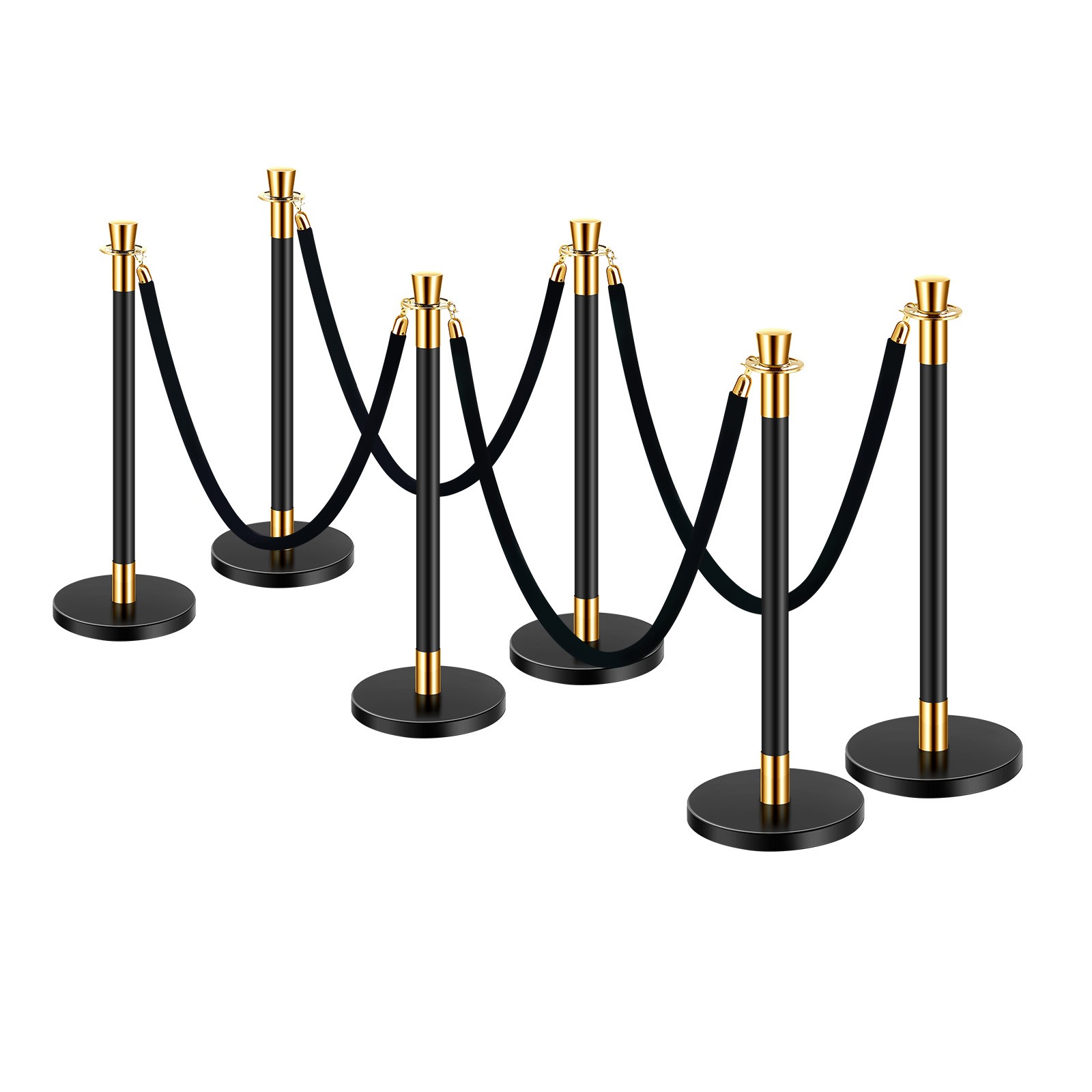 Uimoso 6 Pcs Stanchion Post with 4 Black Velvet Ropes Sand Injection Hollow Base