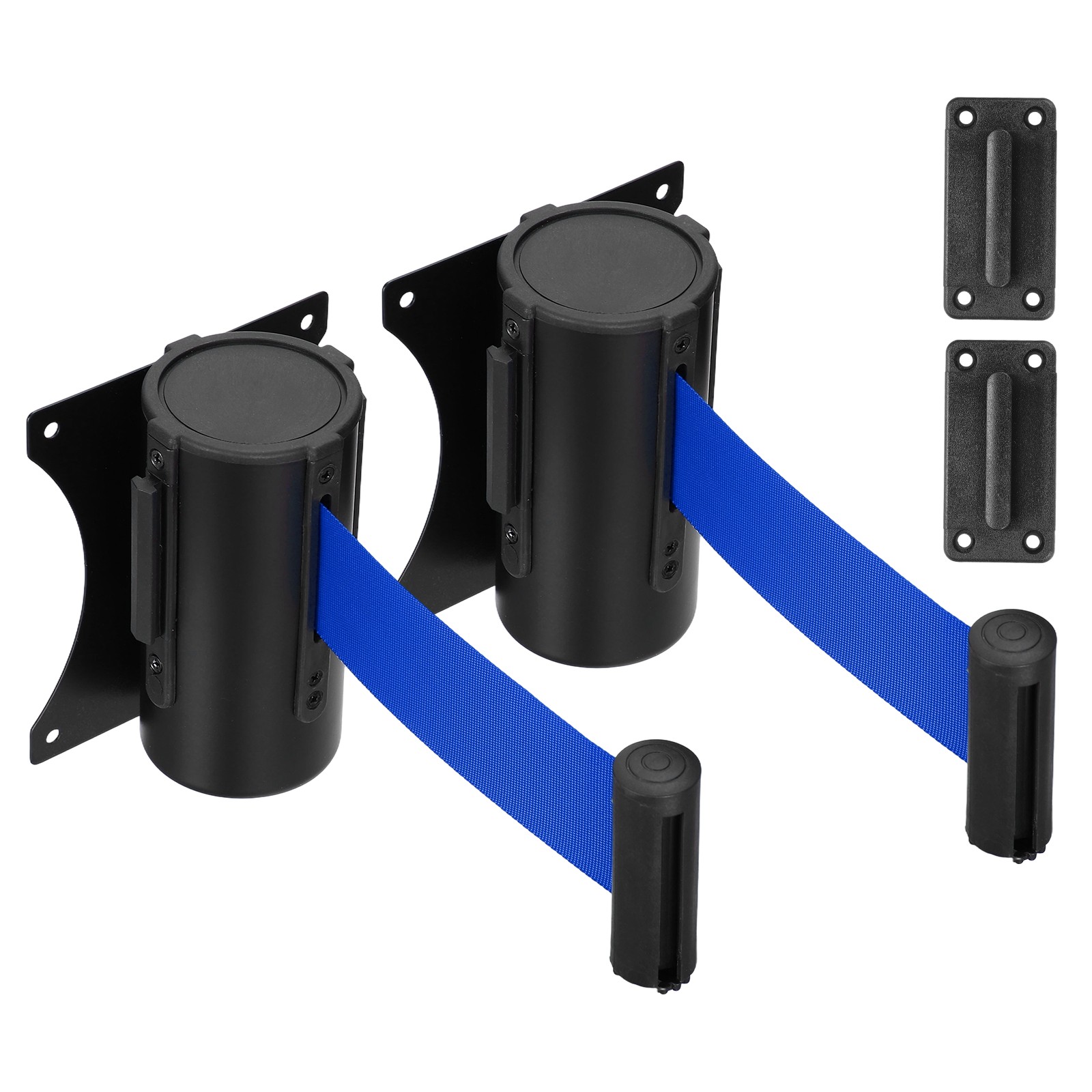 Fixed Wall Mount Retractable Belt Barriers (10 Feet, Dark Blue) (2 Pcs)