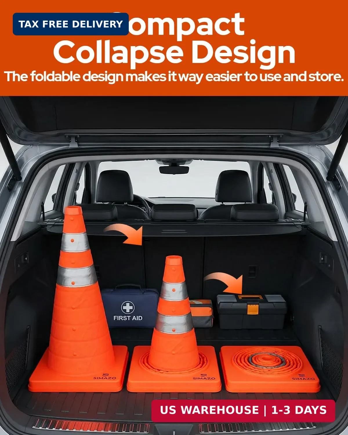 2 Pack 28 Inch Collapsible Traffic Safety Cones, Orange Pop Up Cones with Reflec