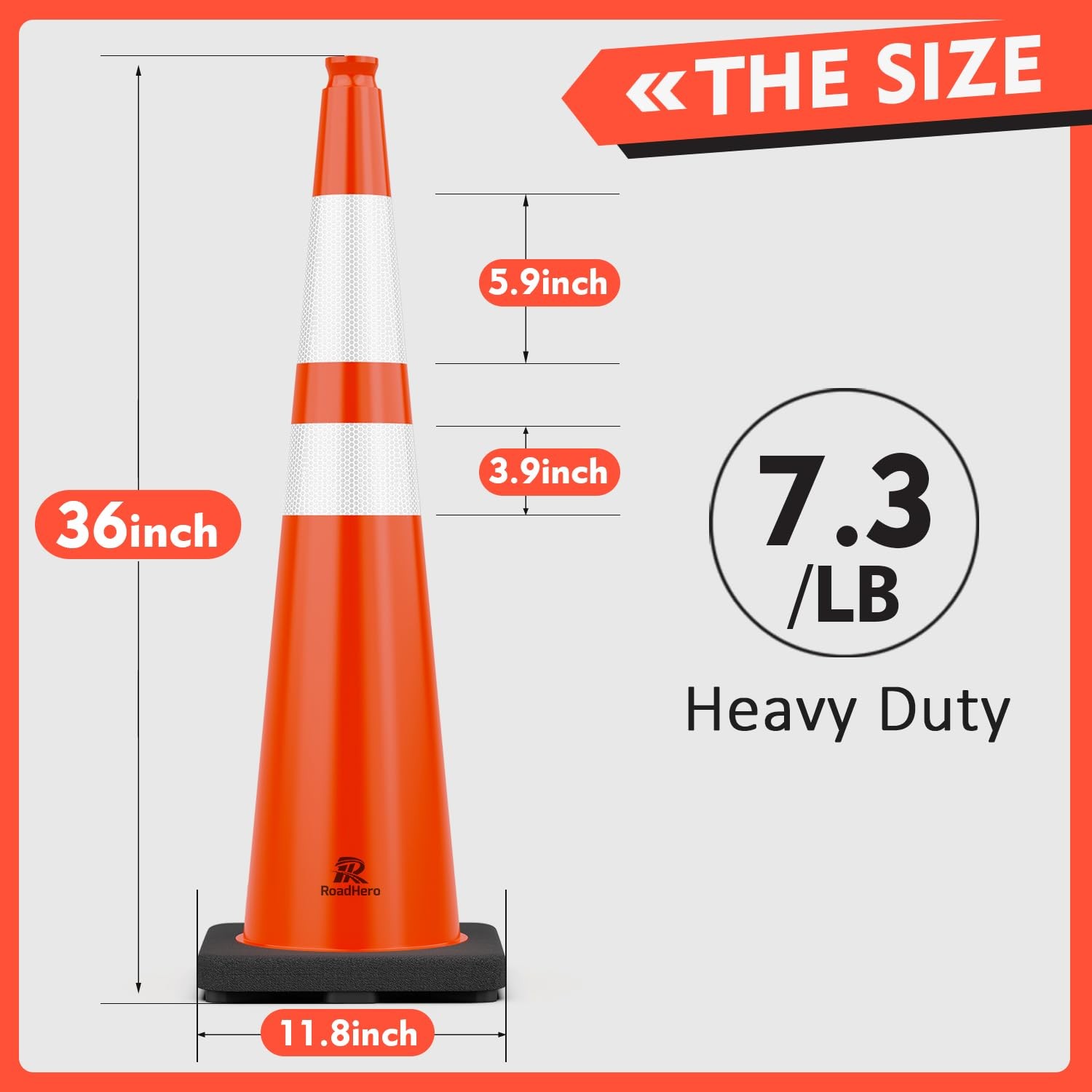 (4 Pack) Traffic Safety Cones 36 Inch with Black Weighted Base, Plastic PVC Cone