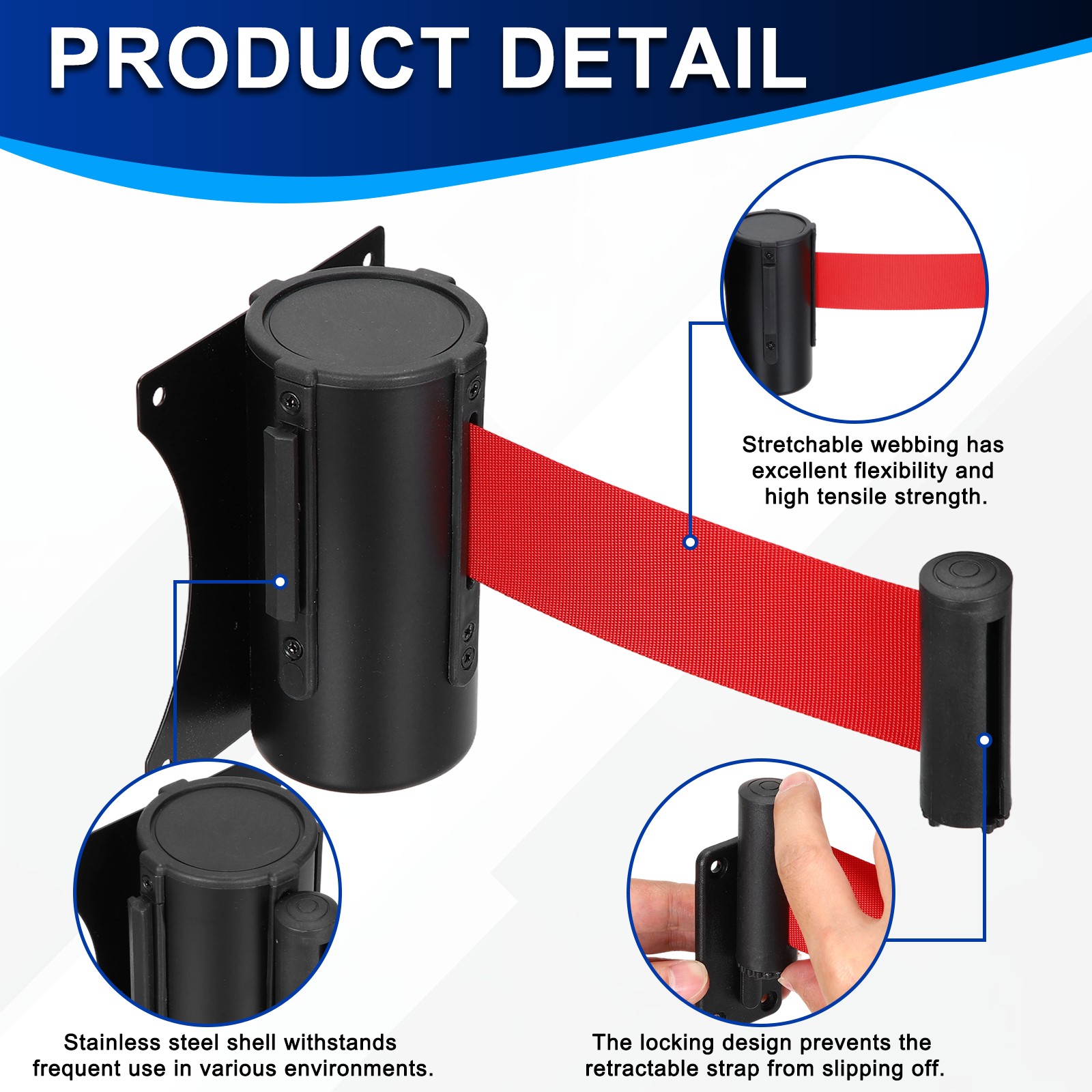 Fixed Wall Mount Retractable Belt Barriers (10 Feet, Red) (2 Pcs)