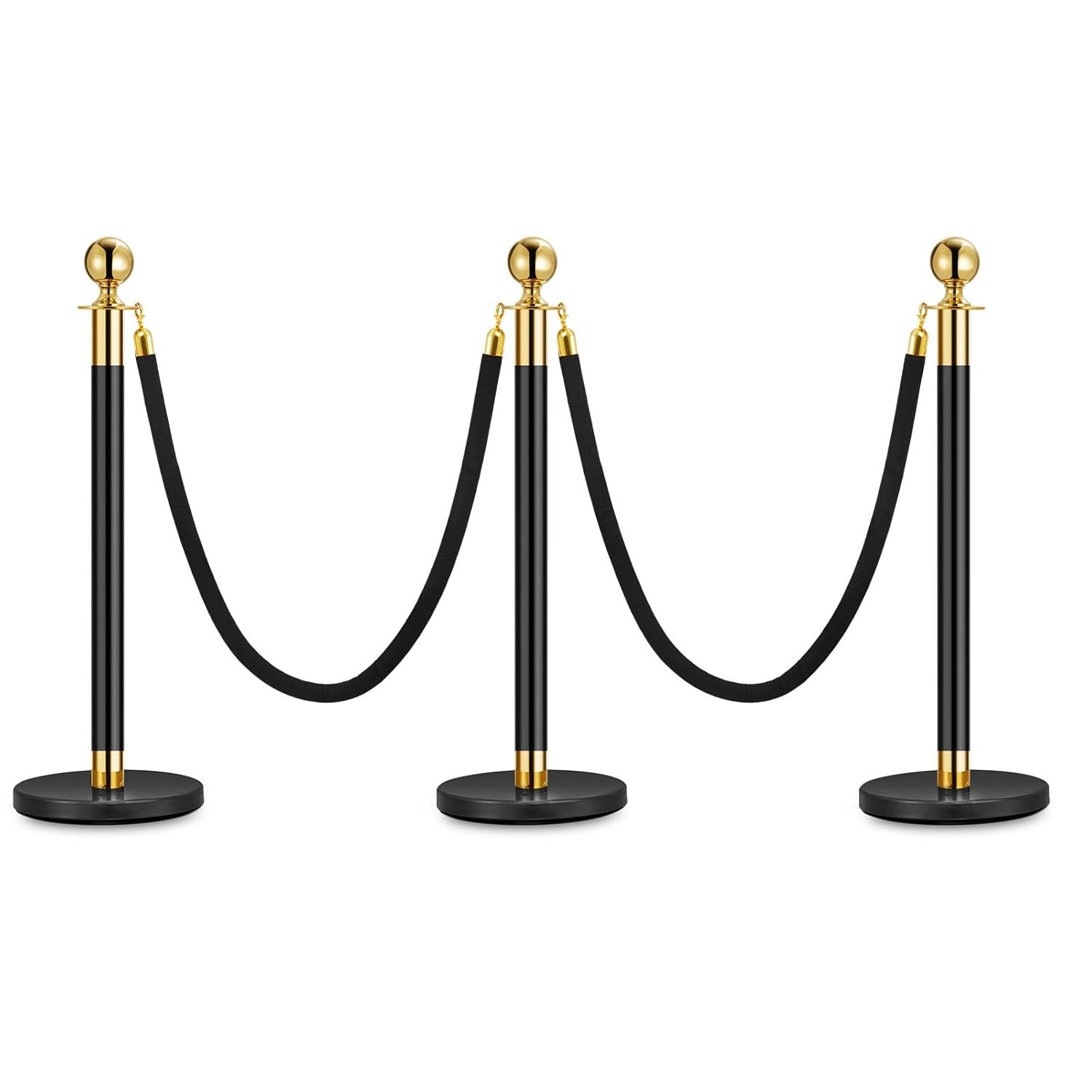 GRAVEE 2/3/4/5PCS Crowd Control Stanchion Posts with Velvet Rope, Gold Top