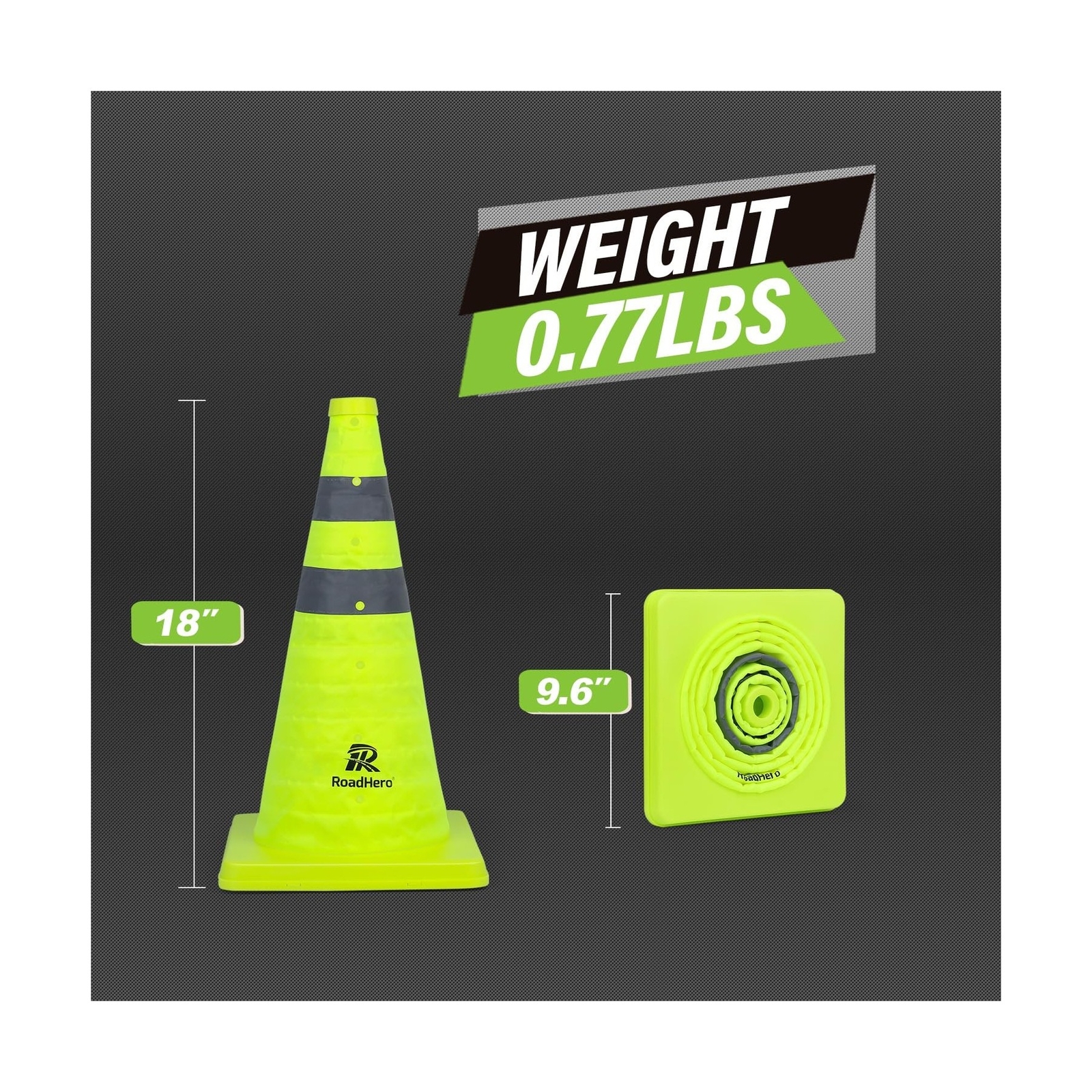 18 Inch [4 Pack] Collapsible Traffic Safety Cones, Lime Green Pop-up Cones wi…