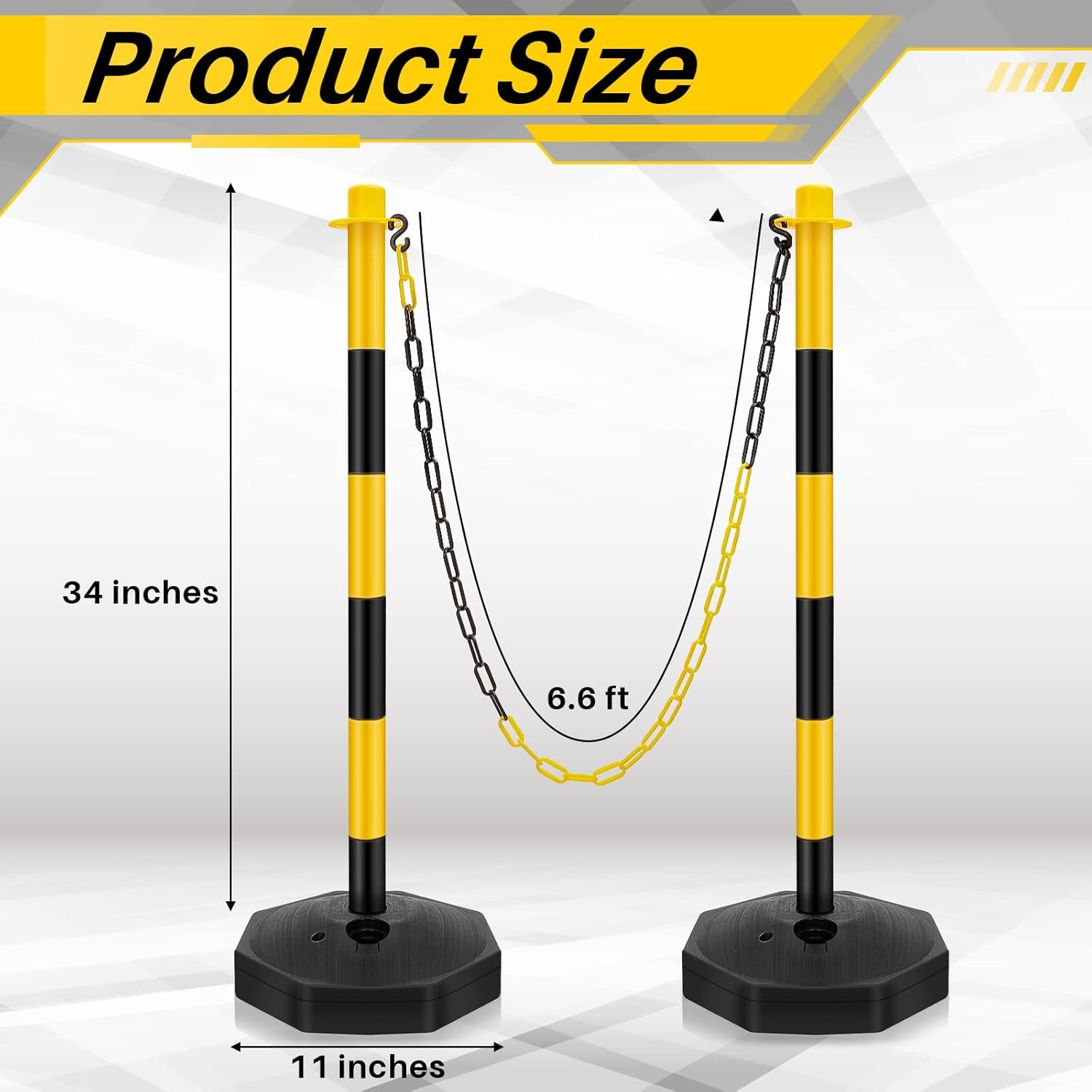 6 Pack Traffic Cones Adjustable Delineator Post Portable Parking Pole W/ Chains
