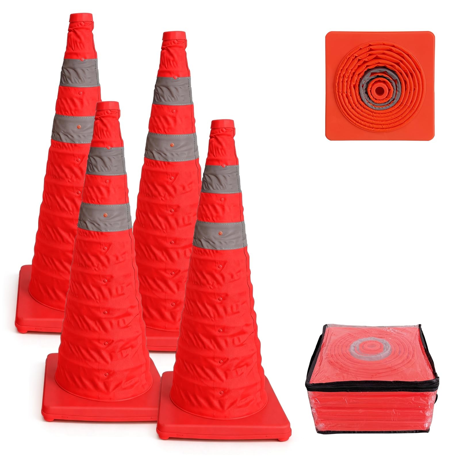 28 Inch 4Pack Collapsible Traffic Cones, Orange 28″ Safety Cones, Multi Purpo…