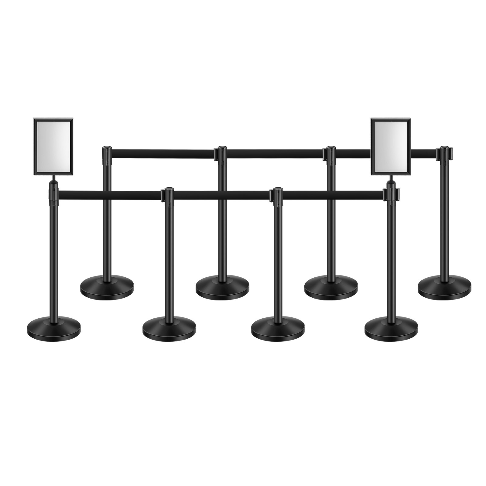 Uimoso 8 Pcs Stanchion Post with 4 Retractable Belts &2 Sign Holders Hollow Base