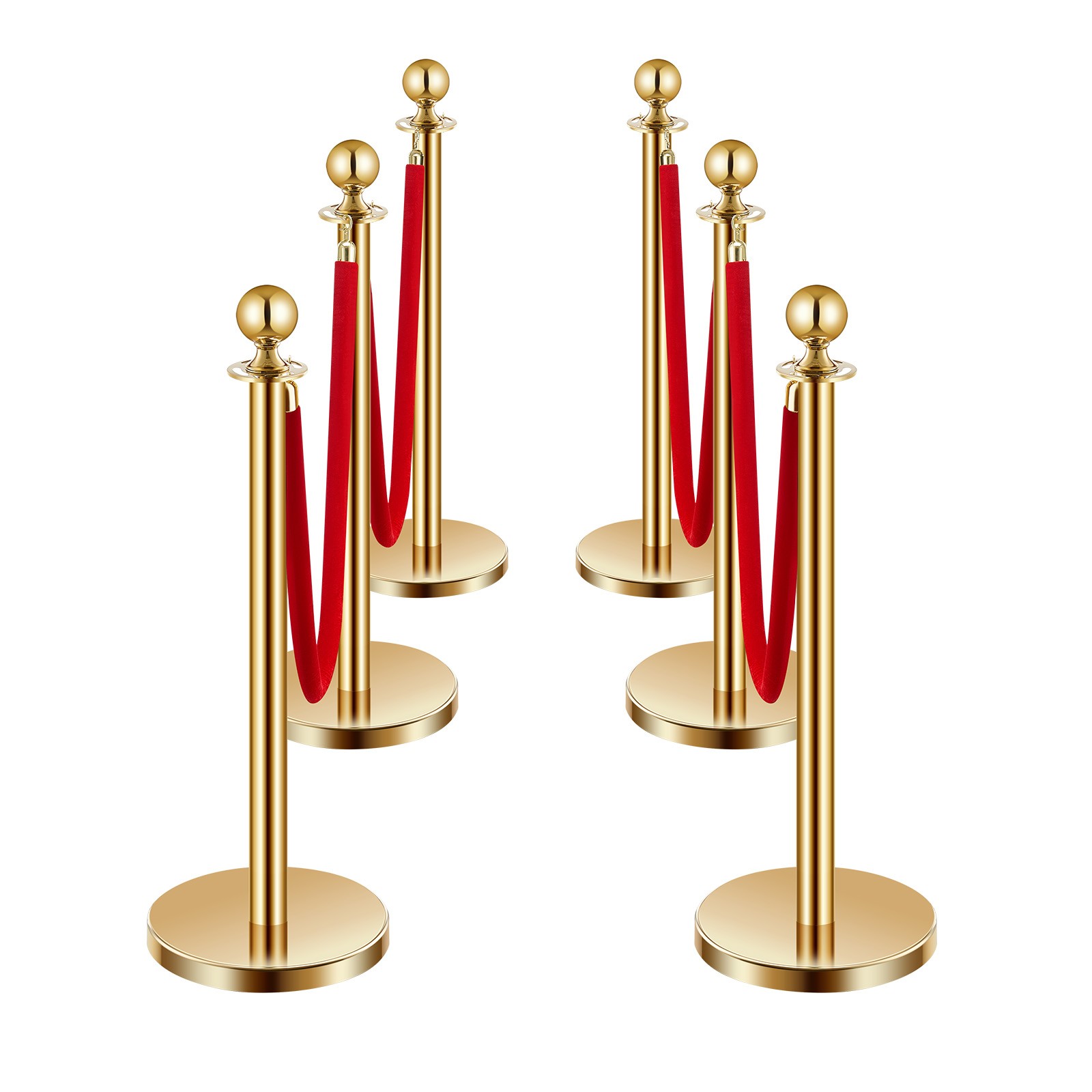 Uimoso 6 Pcs Gold Stanchion Post 4 Red Velvet Ropes Sand Injection Hollow Base