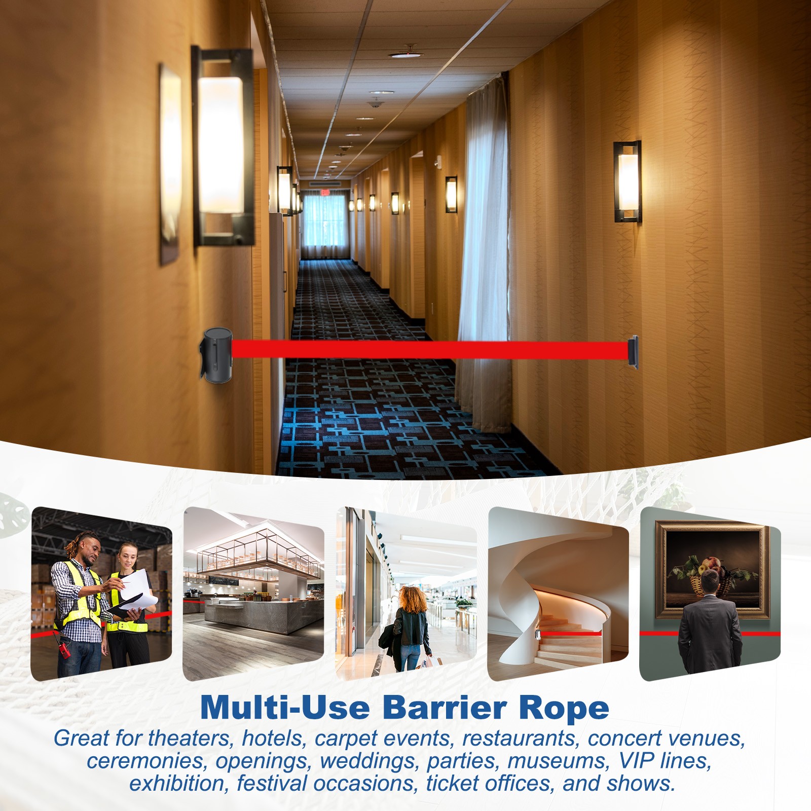 4 Pcs 9.84 ft Fixed Wall Mount Retractable Belt Barrier Black/Red/White