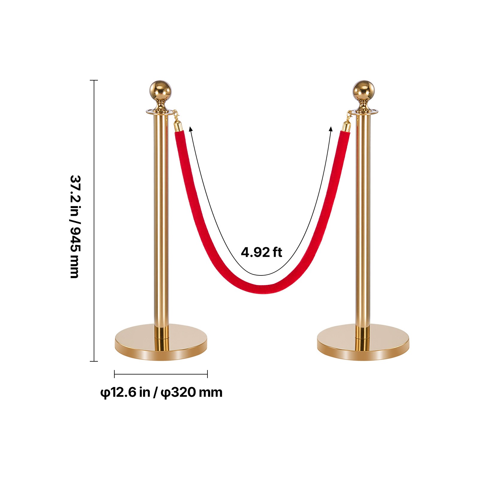 Uimoso 8-Piece Gold Stanchion Set with Red Carpet & 6 Velvet Ropes, Hollow Base