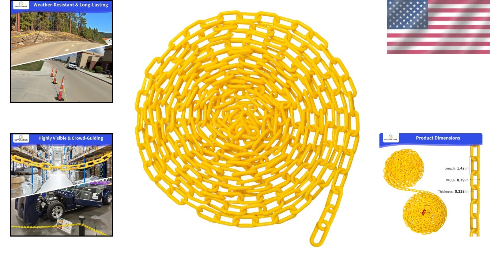 Durable 25ft Yellow Plastic Chain Barrier for Outdoor & Indoor Safety Solutions