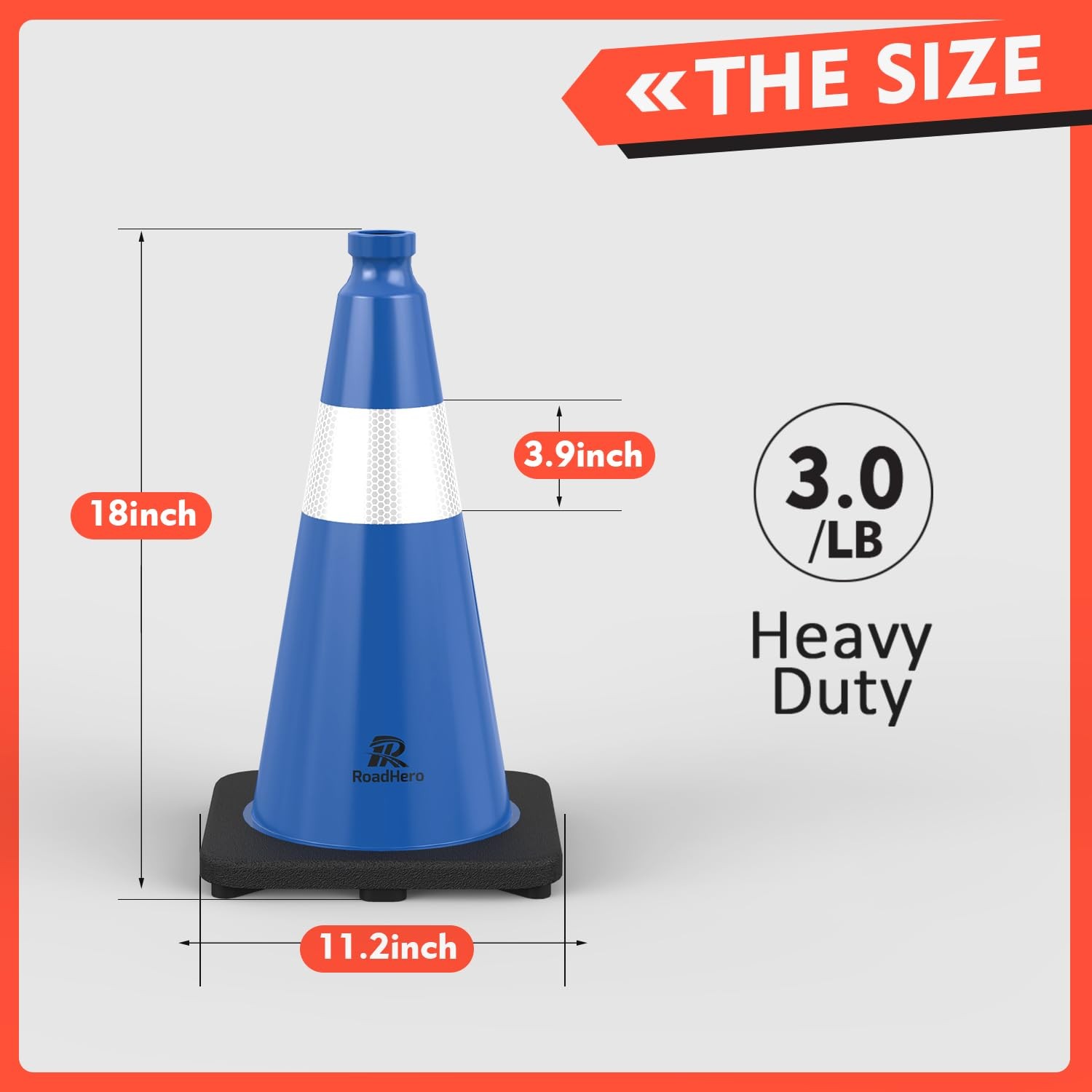 RoadHero 4 Pack Traffic Safety Cones 18 Inch with Black Weighted Base, Plasti…