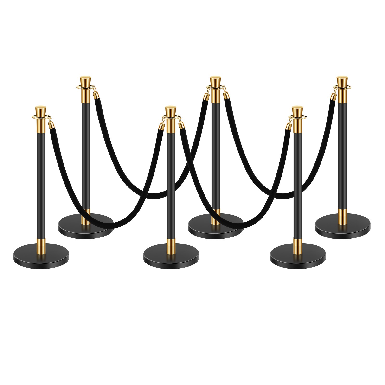 Uimoso 6 Pcs Stanchion Post with 4 Black Velvet Ropes Sand Injection Hollow Base