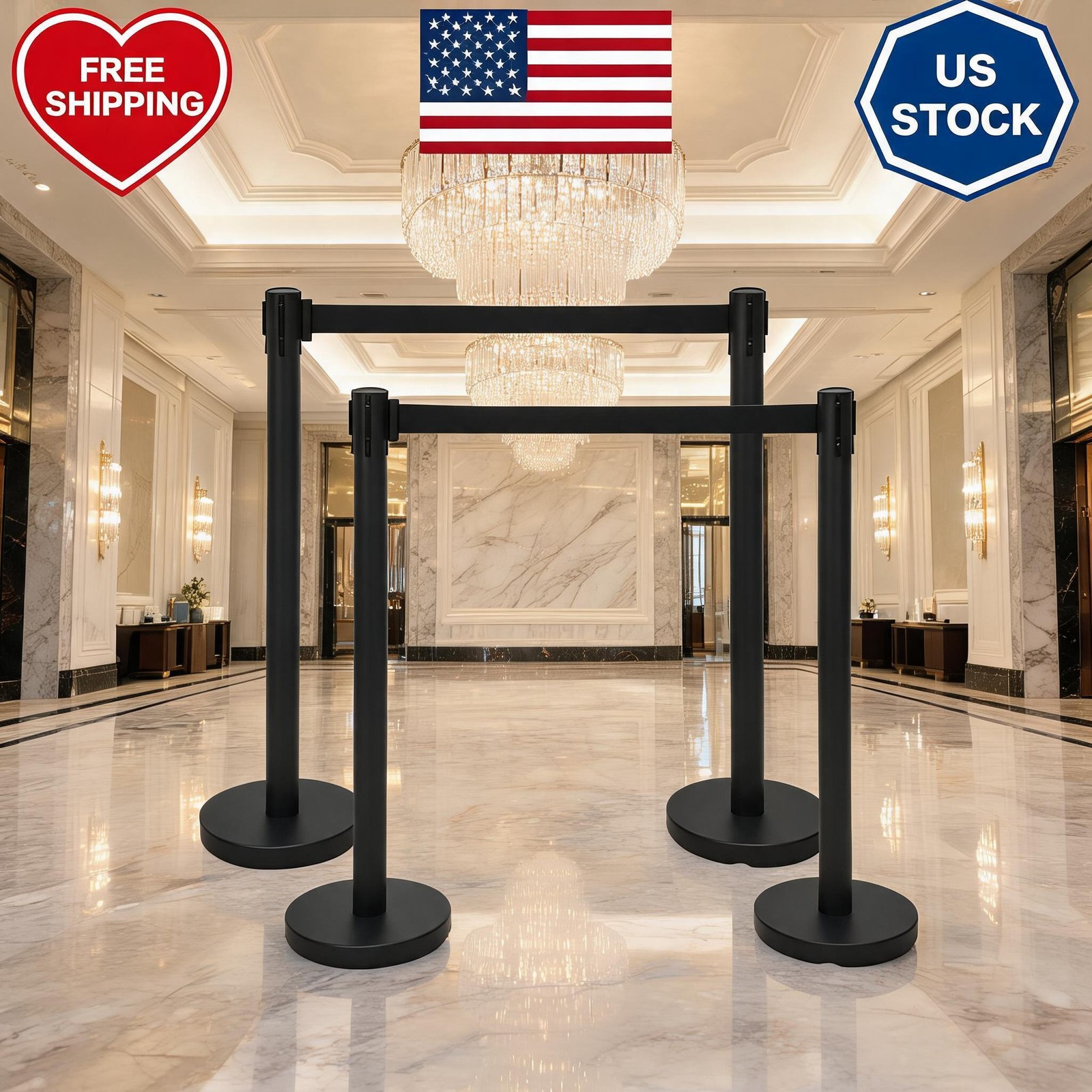 4 Pack Crowd Control Stanchions Set, Premium Stanchions with 6.6 ft Retractable