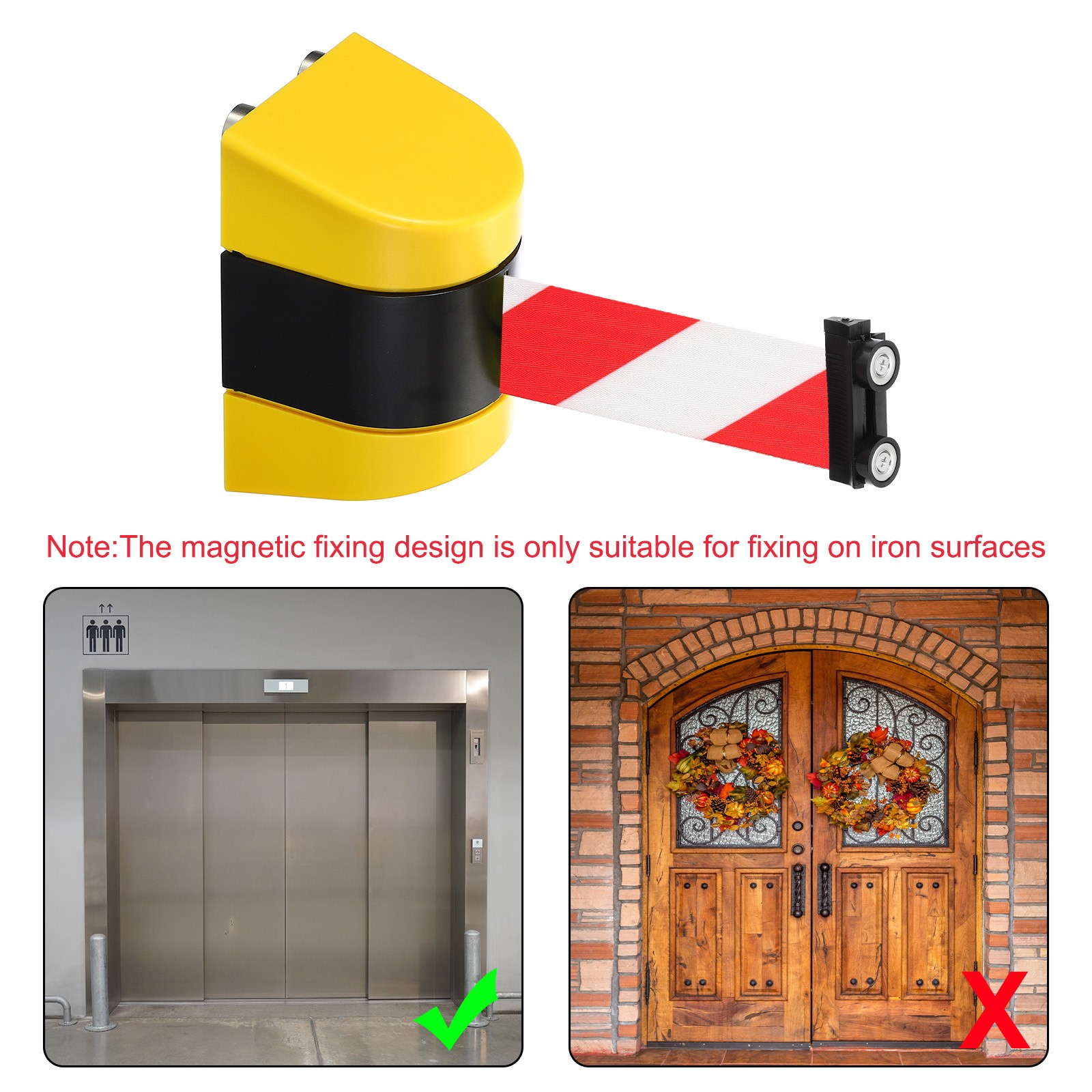 16.4Ft Magnetic Retractable Belt Barrier, Red White Belt, Black Yellow Case