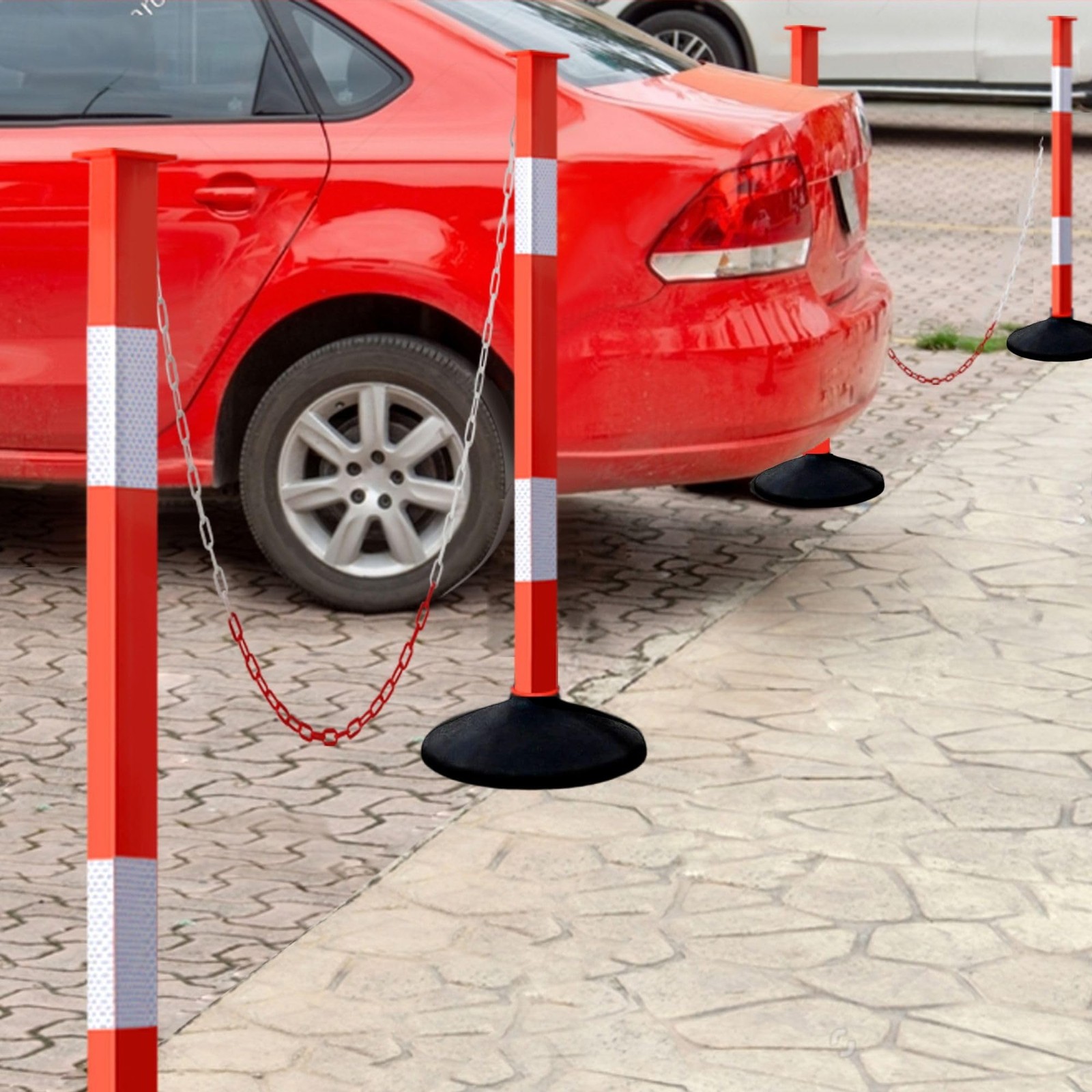 Traffic Delineator Post with Weighted Base & Reflective Collars, Adjustable P…