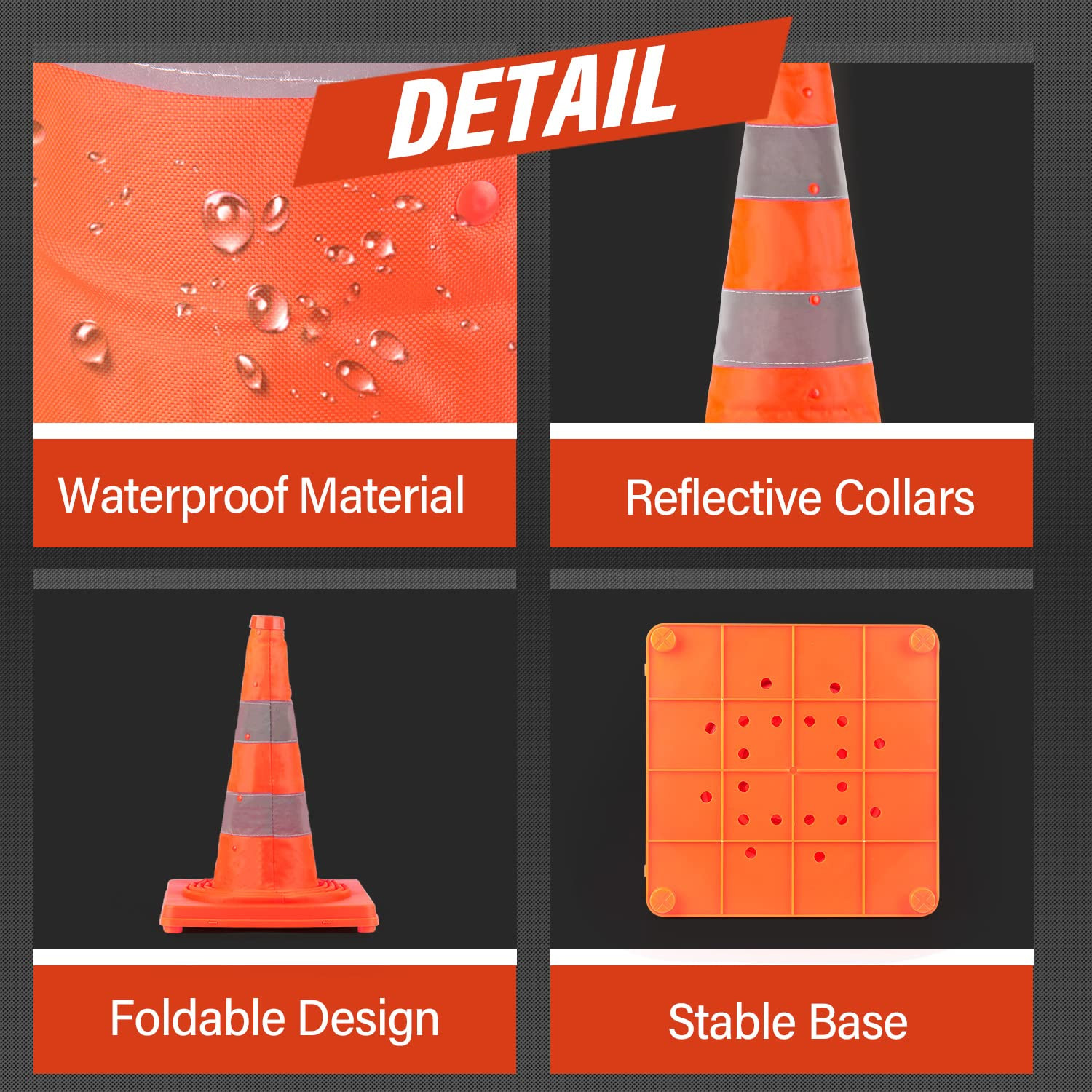 28 Inch 20 Pack Collapsible Traffic Safety Cones, Multi Purpose Pop-Up Cones wit