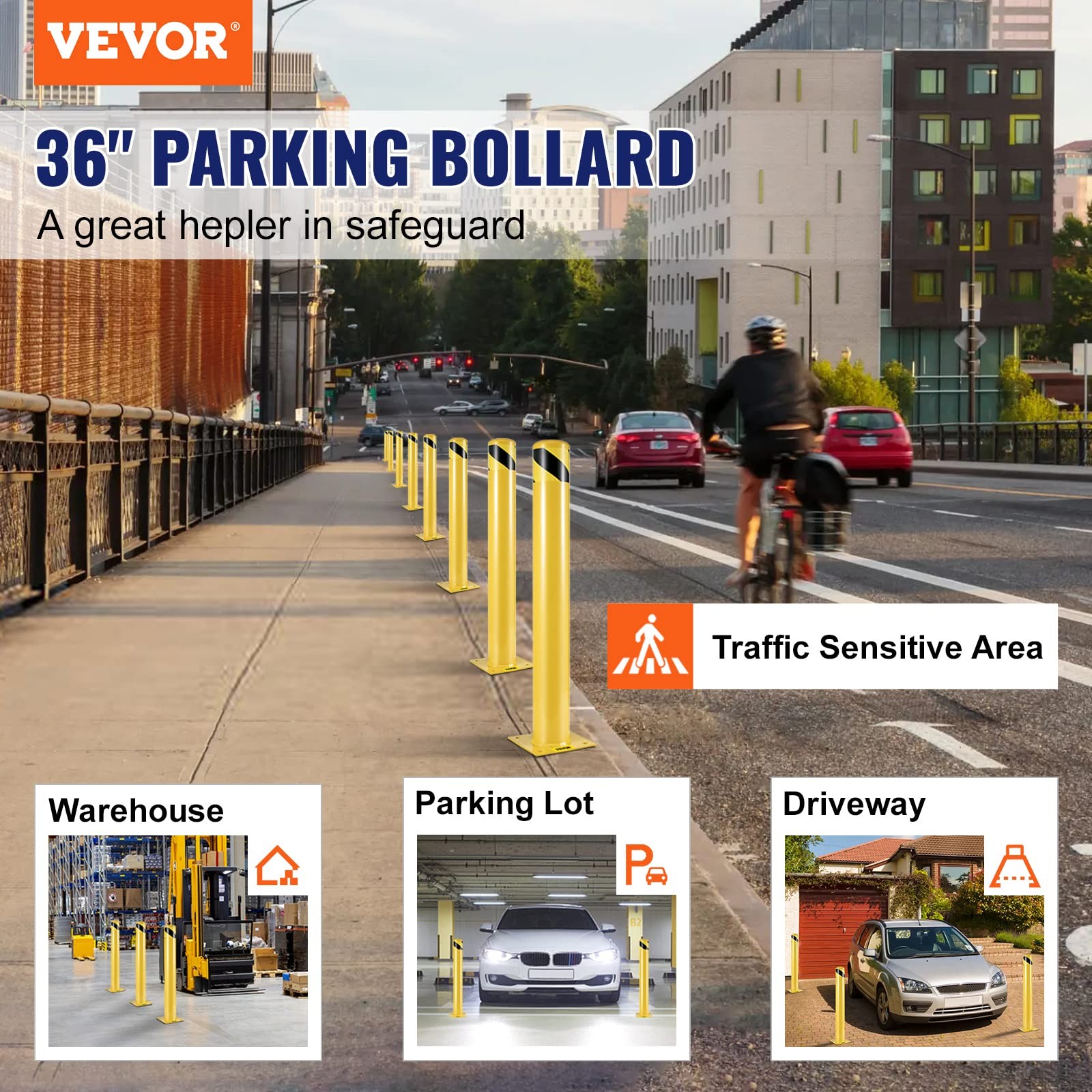 36 Inch Yellow Safety Bollard Durable Q235 Steel For Traffic Protection