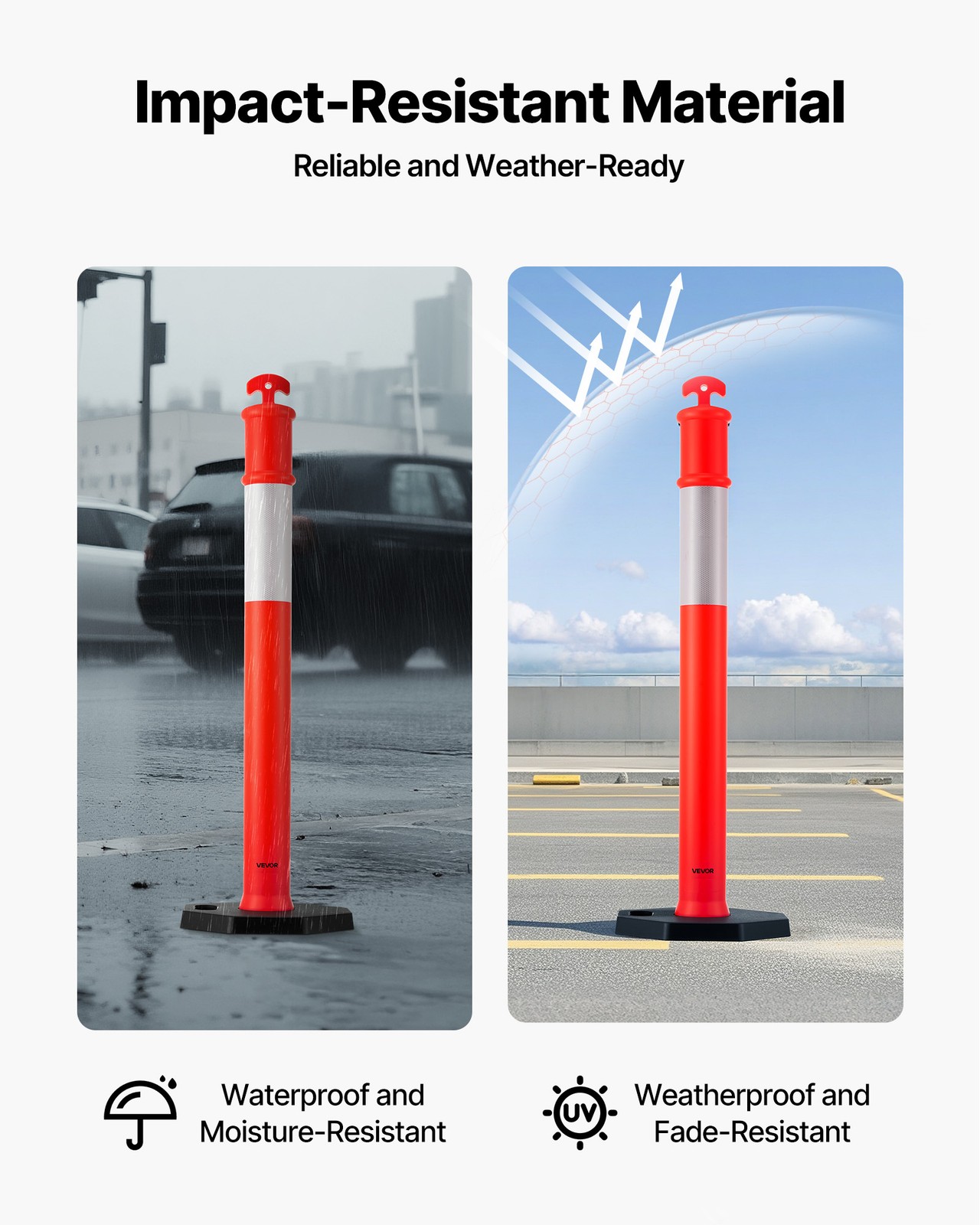 VEVOR 9 Packs Traffic Delineator Posts 48 in Traffic Safety Cones Weighted Base