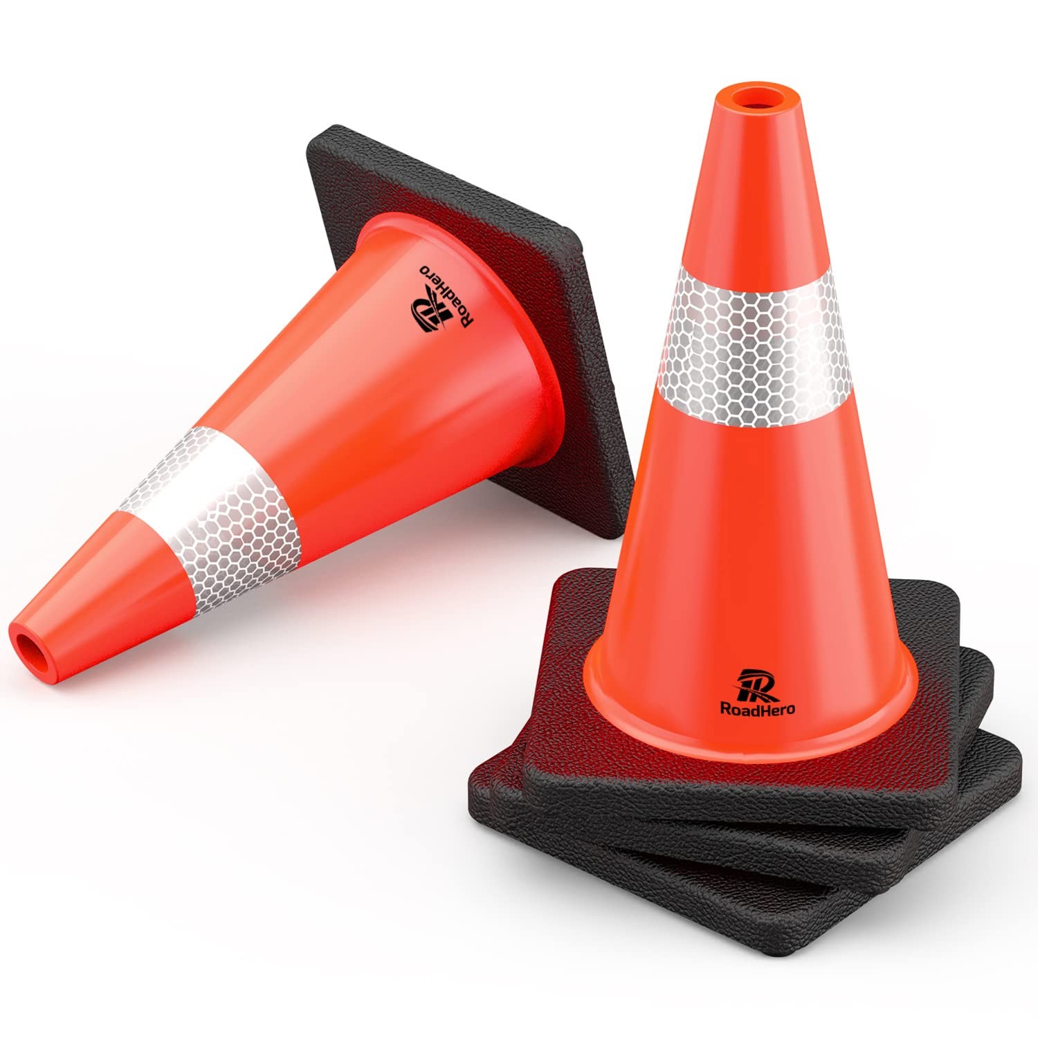 4 Pack Traffic Safety Cones 18 Inch with Black Weighted Base, Plastic PVC Con…