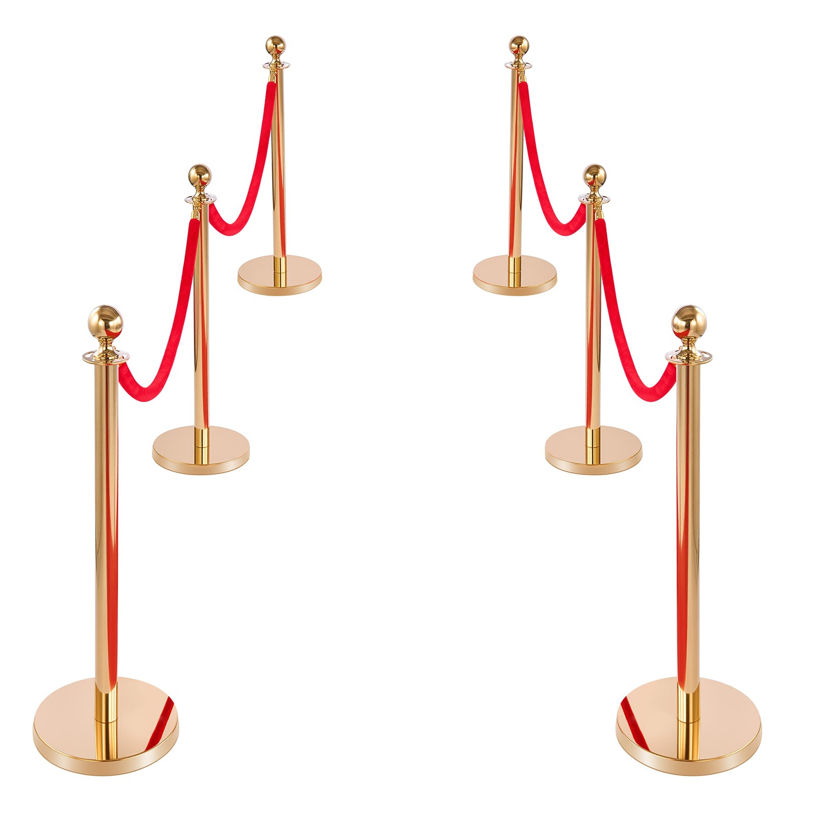 Uimoso 6-Piece Gold Stanchion Set with Red Carpet & 4 Velvet Ropes, Hollow Base