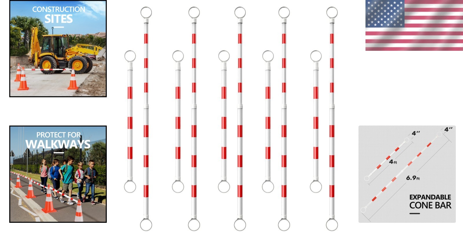 Visible Reflective Traffic Cone Bar, 10 Pack