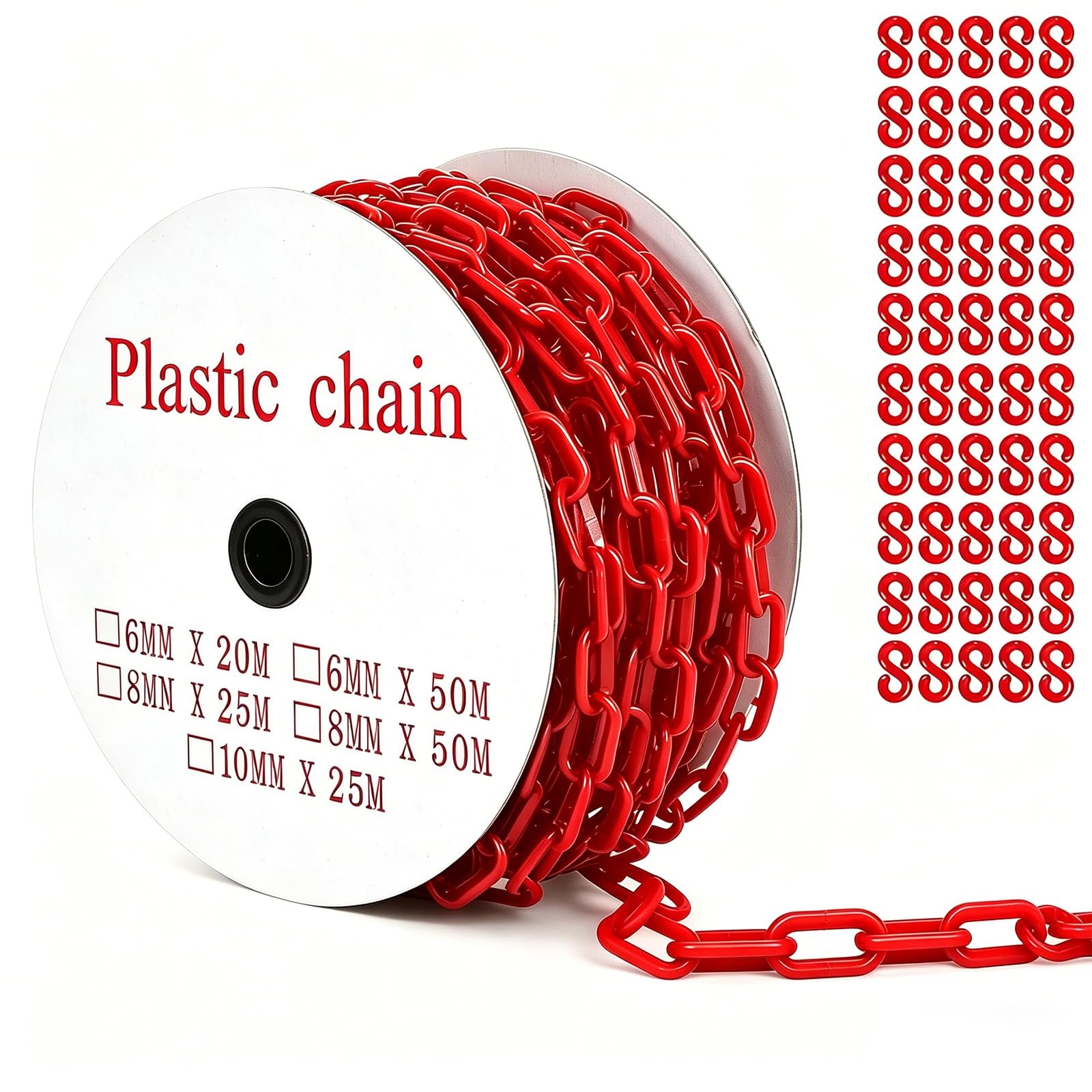 ⭐Plastic UV Resistant Safety Barrier Chain Links 240FT w/50 S Hooks for Driveway