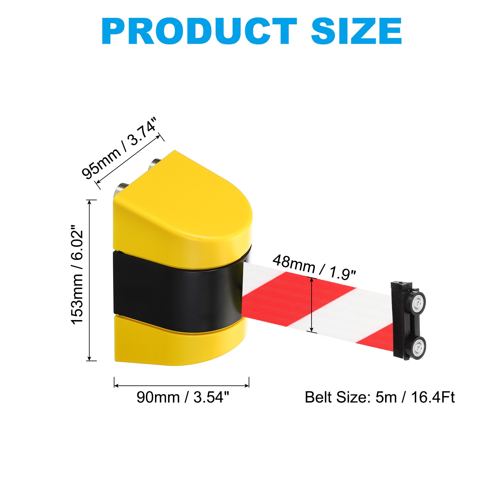 16.4Ft Magnetic Retractable Belt Barrier, Red White Belt, Black Yellow Case