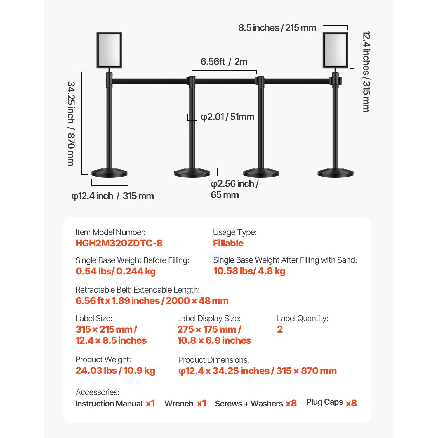 Uimoso 8 Pcs Stanchion Post with 4 Retractable Belts &2 Sign Holders Hollow Base
