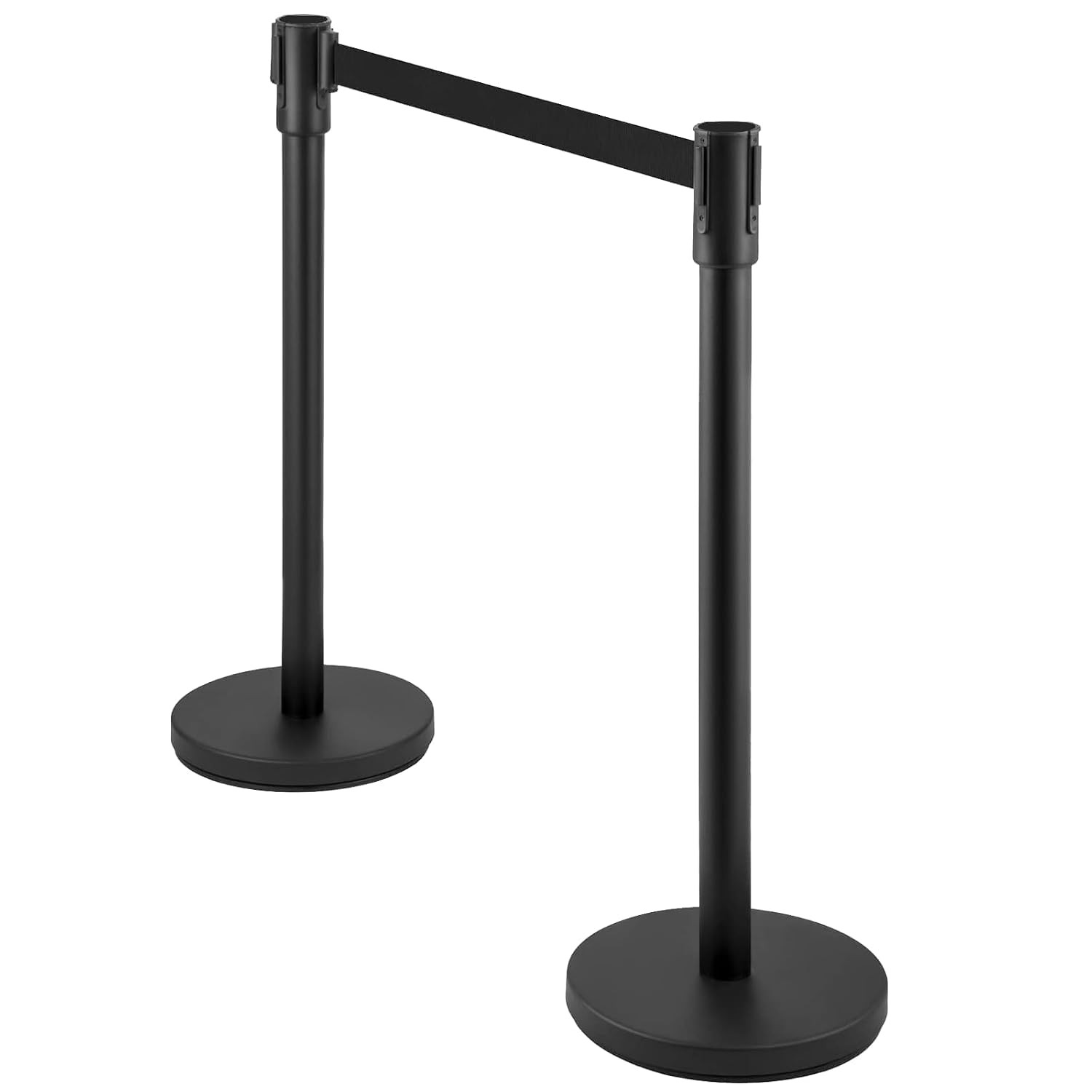 2x Stanchion Post Crowd Control Height 35.4 Inches with Retractable Belts Black