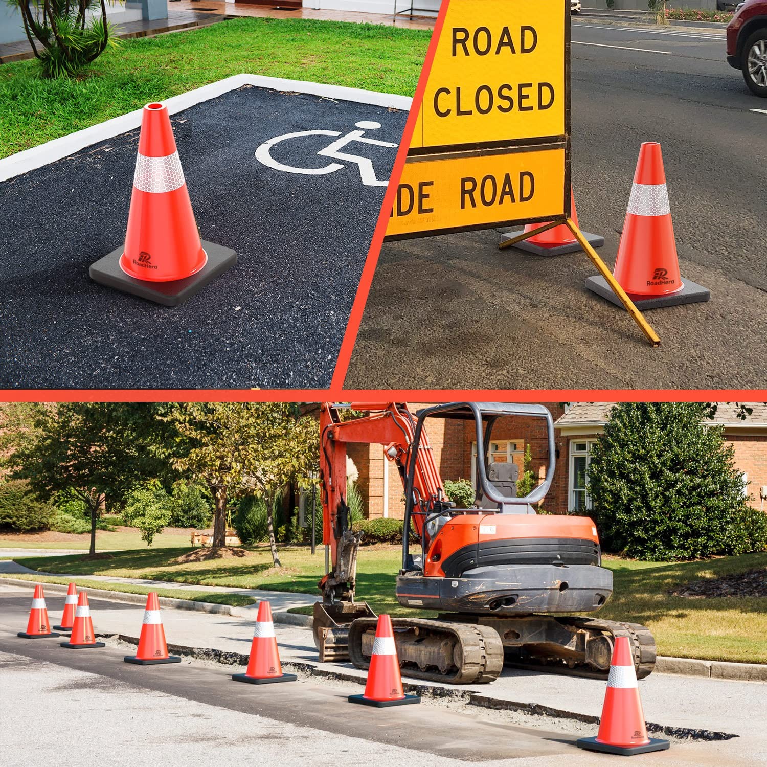 4 Pack Traffic Safety Cones 18 Inch with Black Weighted Base, Plastic PVC Con…