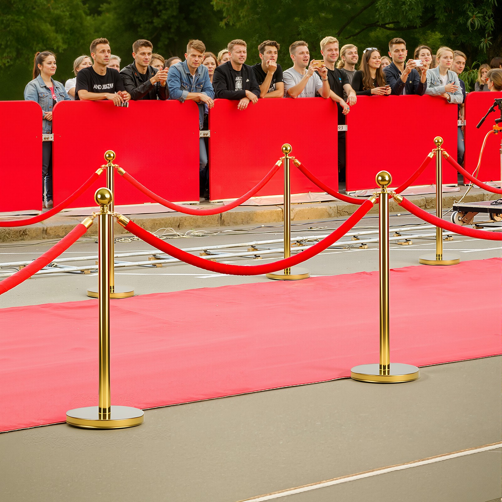 8Pcs Stanchion Post Queue Barrier Crowd Control Sand Base Gold with Velvet Ropes